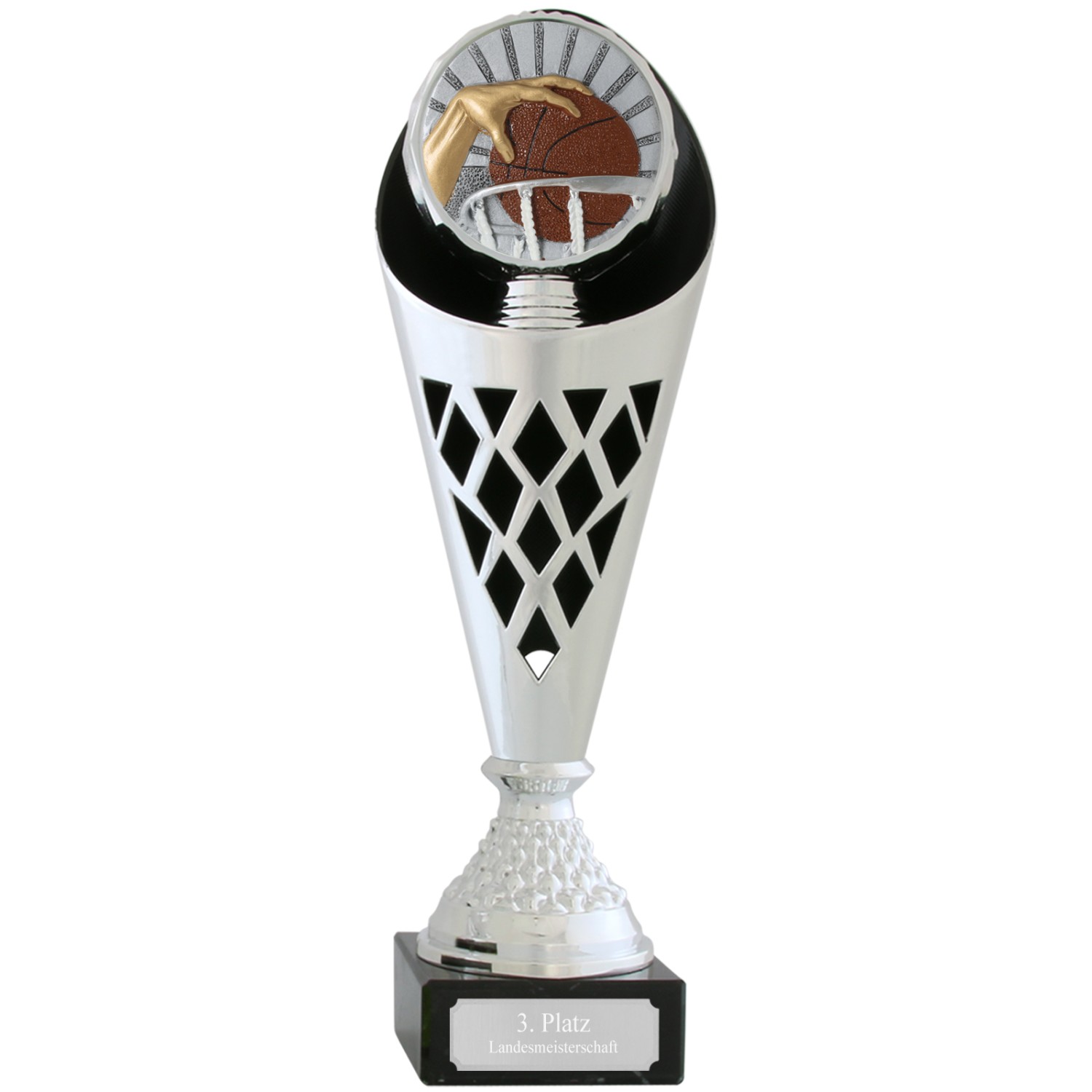 0. Foto Pokal Basketball VERDUN Trophäe silber mit Gravur (Größe: Größe S 33,5 cm)