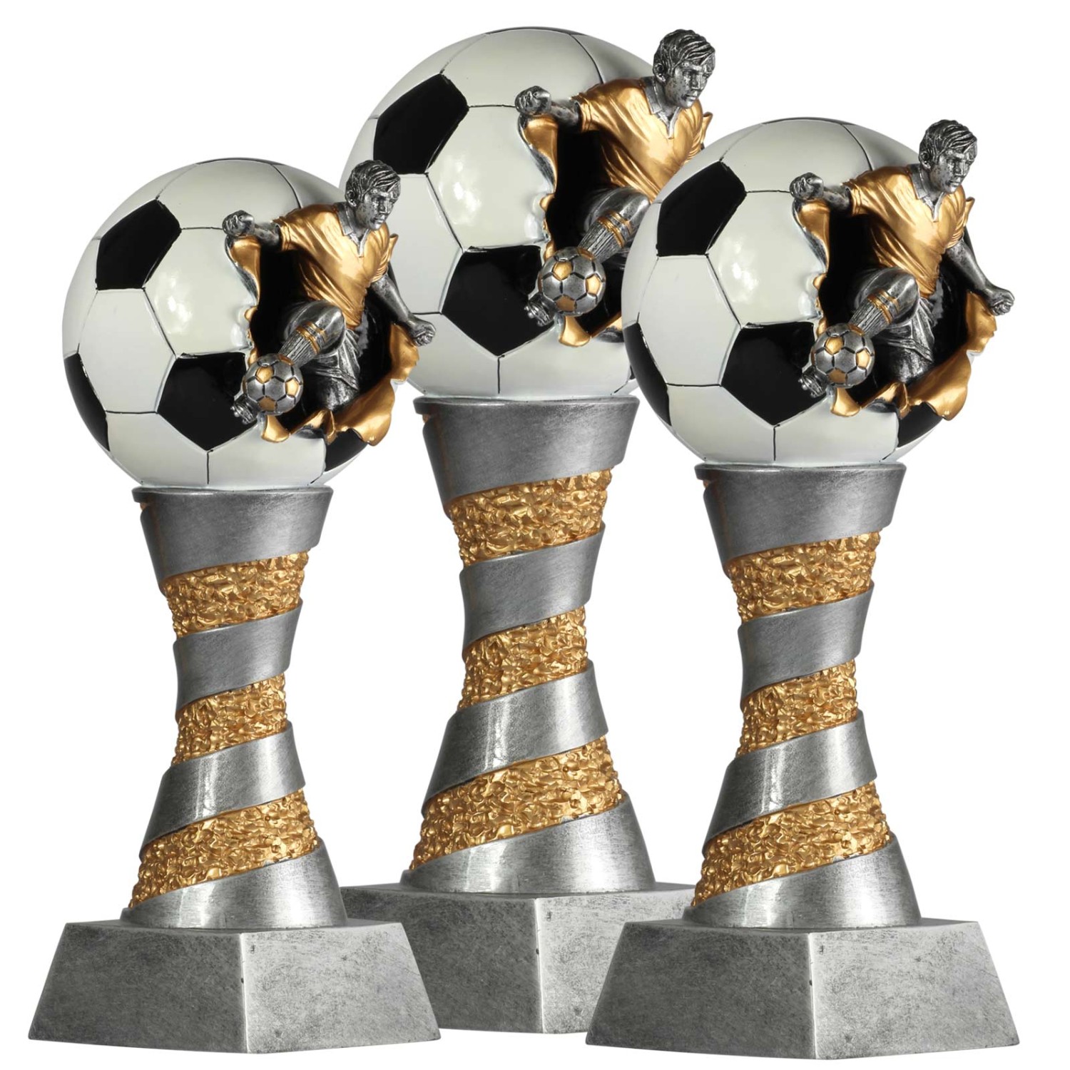 0. Foto Pokal Fußball Lyon aus Resin silber gold handbemalt, 26, 28, 31 oder XXL 80cm (Größe: Set mit 3 Stück 26, 28, 31 cm)