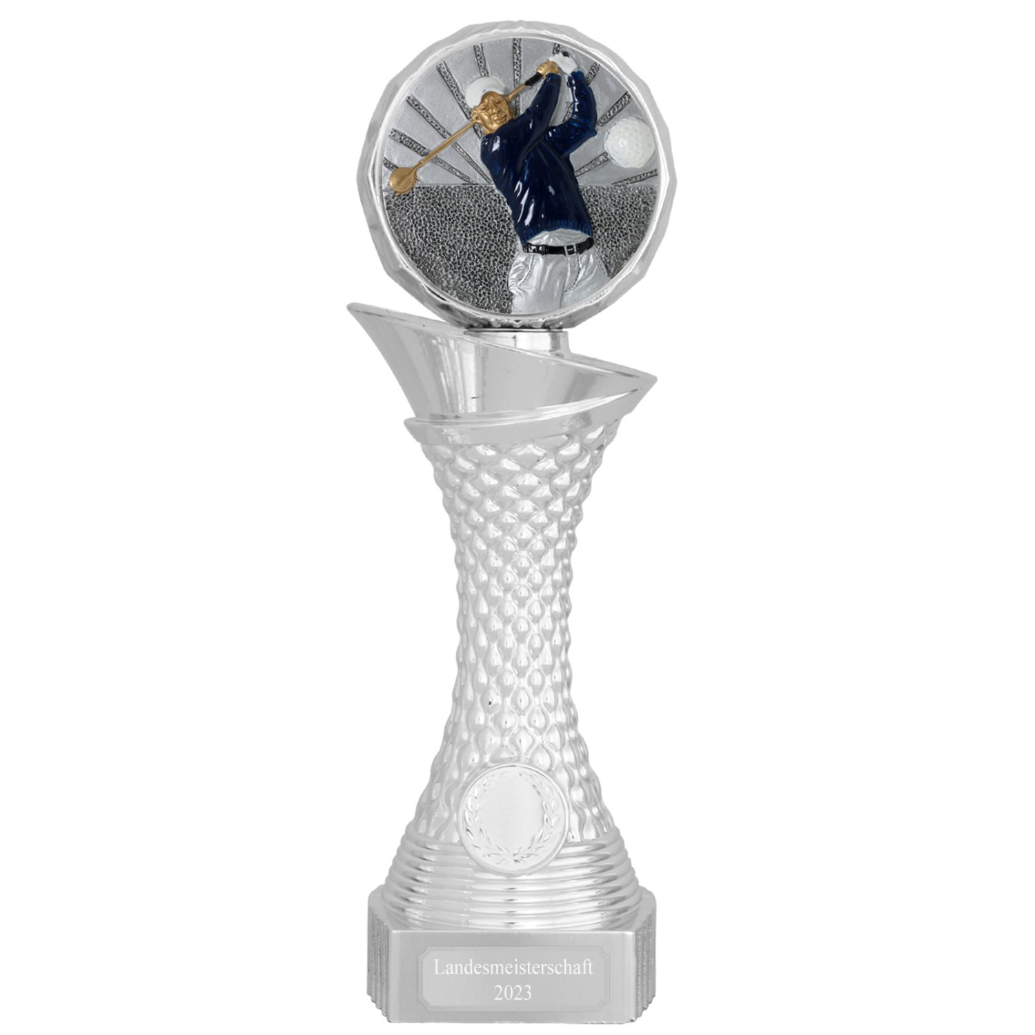 0. Foto Golf Pokal AVORD Golfpokal silber mit Gravur (Größe: L 27cm hoch)