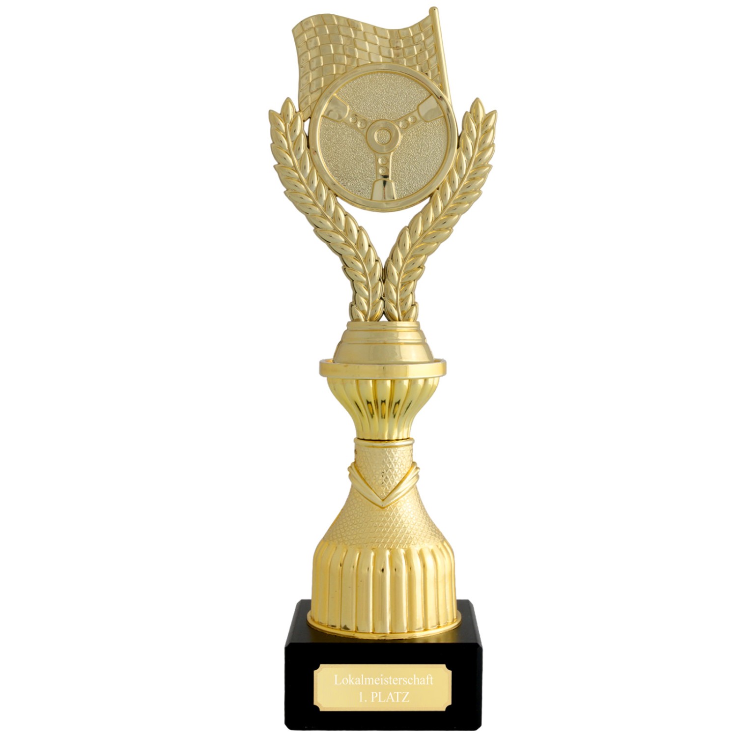 Pokal Kart Auto Fahren CERGY gold mit Gravur (Größe: M 22 cm)