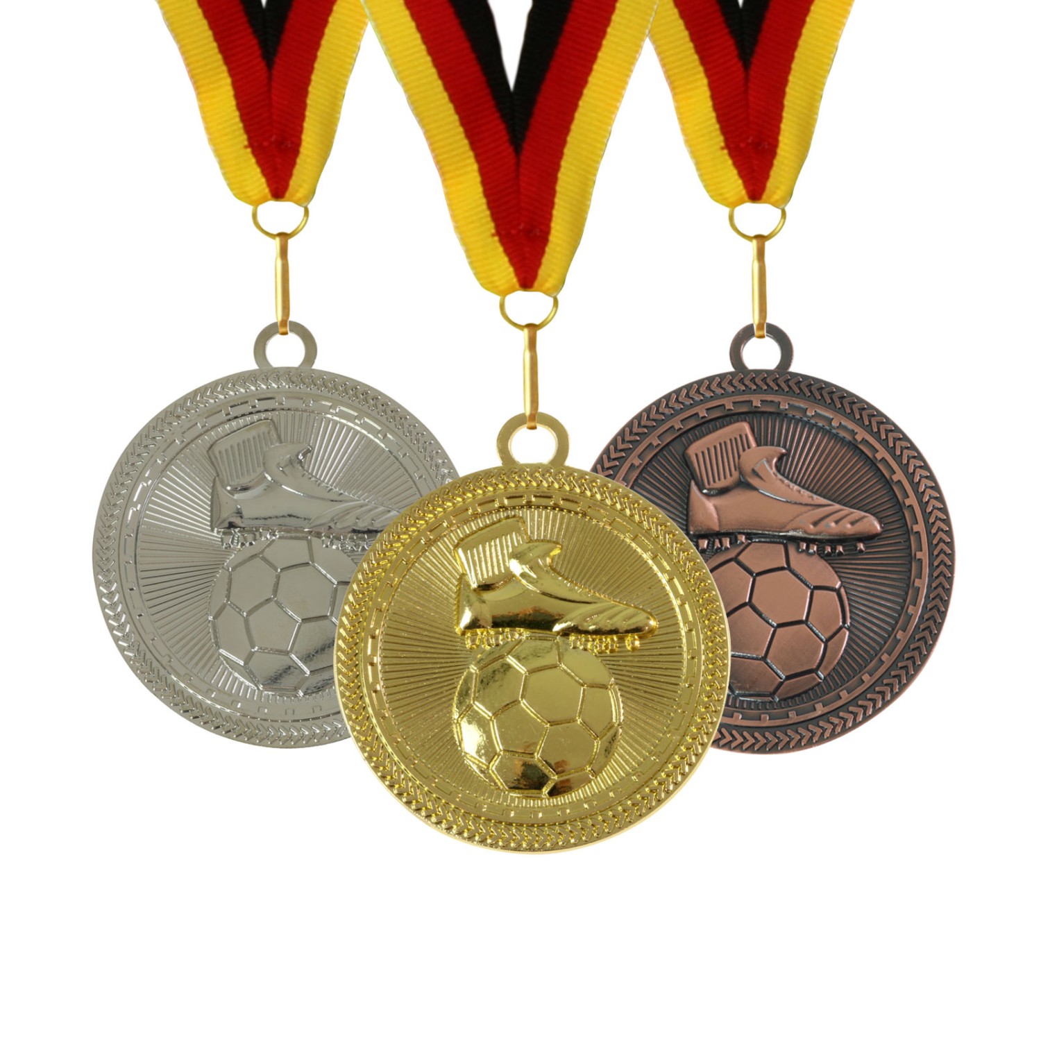 1. Foto Medaille Fußball 70 mm extra groß und schwer gold silber bronze auch im Set inklusive Band (Sorte: gold)