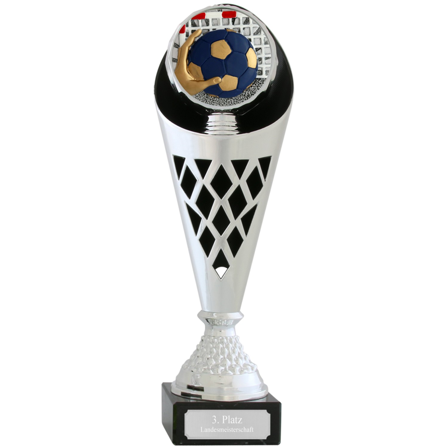 0. Foto Pokal Handball Wasserball Serie VERDUN Trophäe silber groß mit Gravur (Größe: Größe S 33,5 cm)