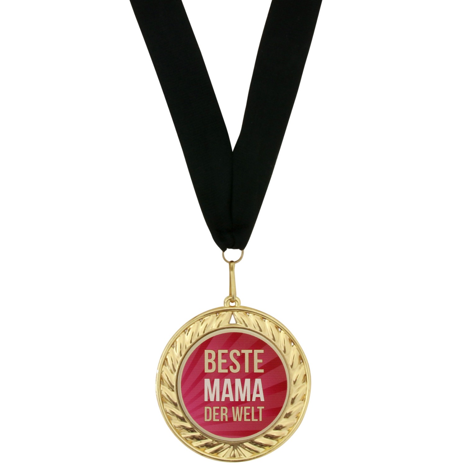 1. Foto Medaille Beste Mama der Welt in Etui mit schwarzem Medaillenband