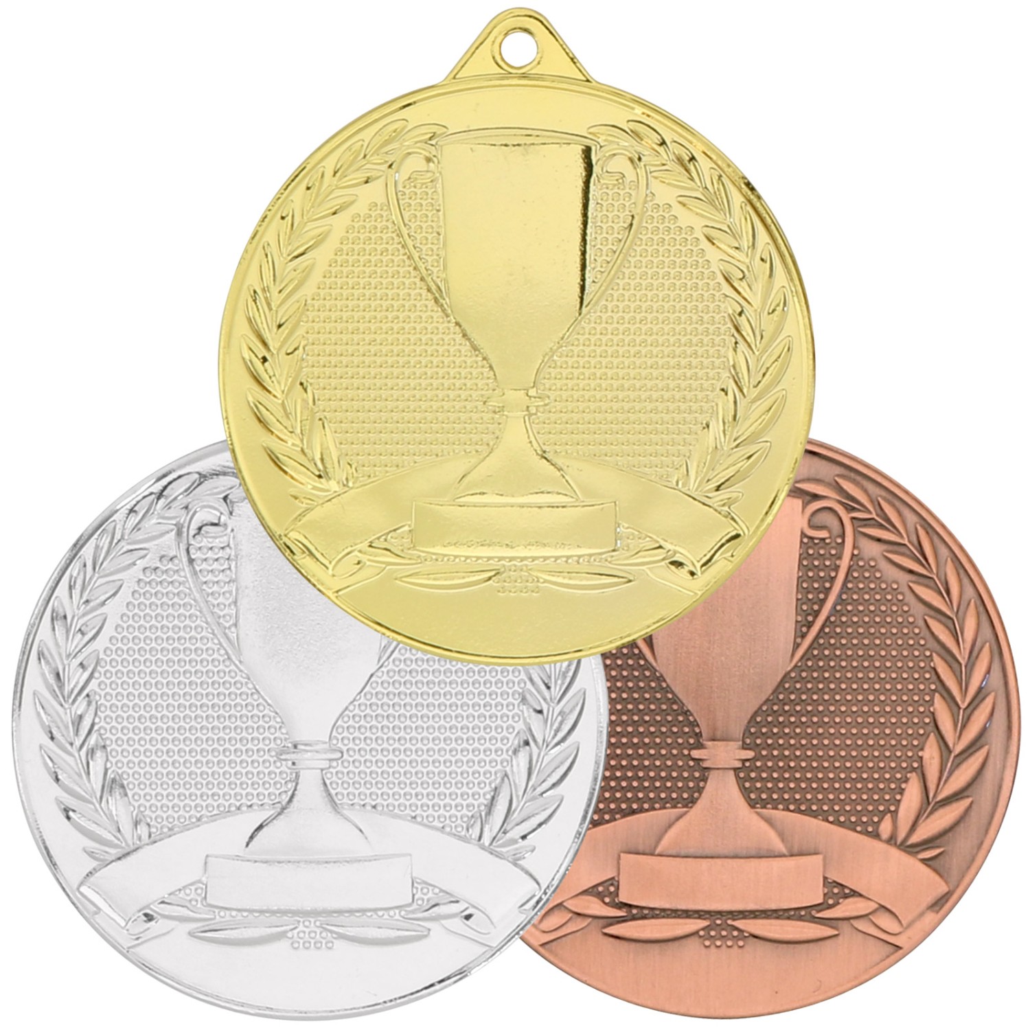 Medaille POKAL als Set Gold Silber und Bronze Metall 50mm