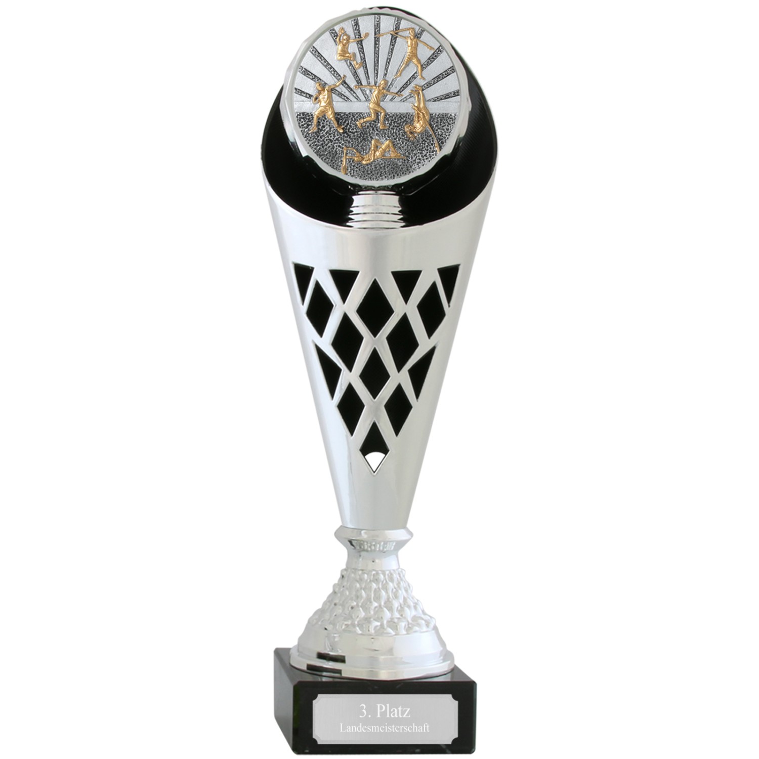 0. Foto Pokal Leichtathletik Serie VERDUN Trophäe silber groß mit Gravur (Größe: Größe S 33,5 cm)
