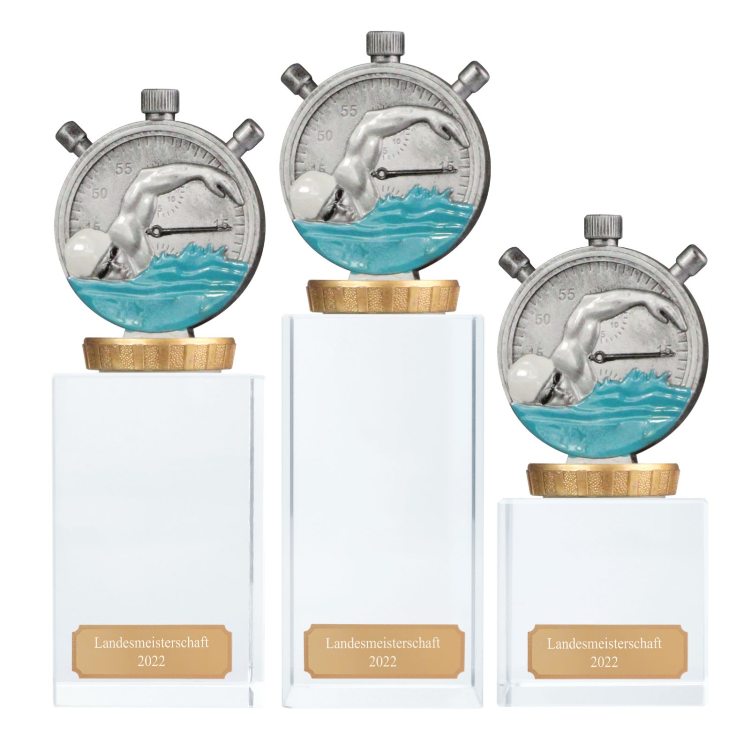 1. Foto Pokal Trophäe Schwimmen Schwimmsport Glassockel mit Gravur (Größe: Größe S)