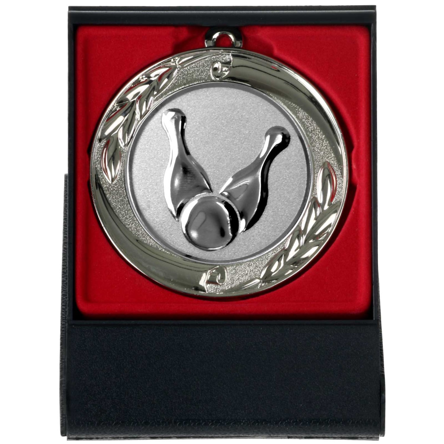 1. Foto Bowling Kegeln Medaille mit Etui zum Aufstellen gold silber bronze 70mm Metall (Sorte: bronze)