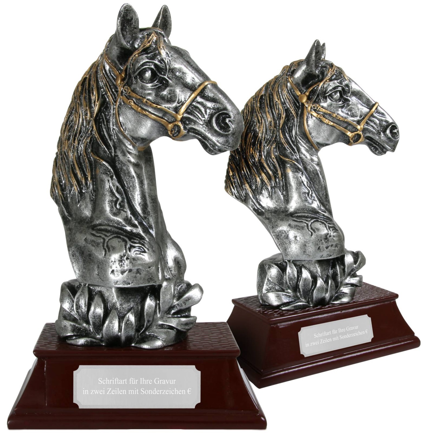 2. Foto Pokal Pferd Pferdekopf Figur Trophäe 2 Größen mit Gravur (Größe: 21 cm hoch)