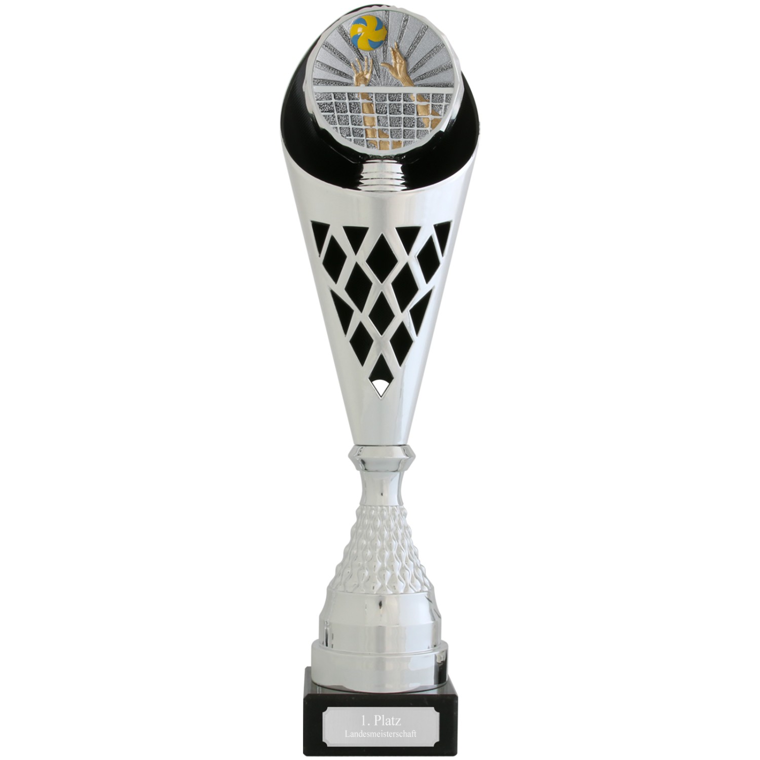 0. Foto Pokal Volleyball Serie VERDUN Trophäe silber groß mit Gravur (Größe: Größe L 40 cm)