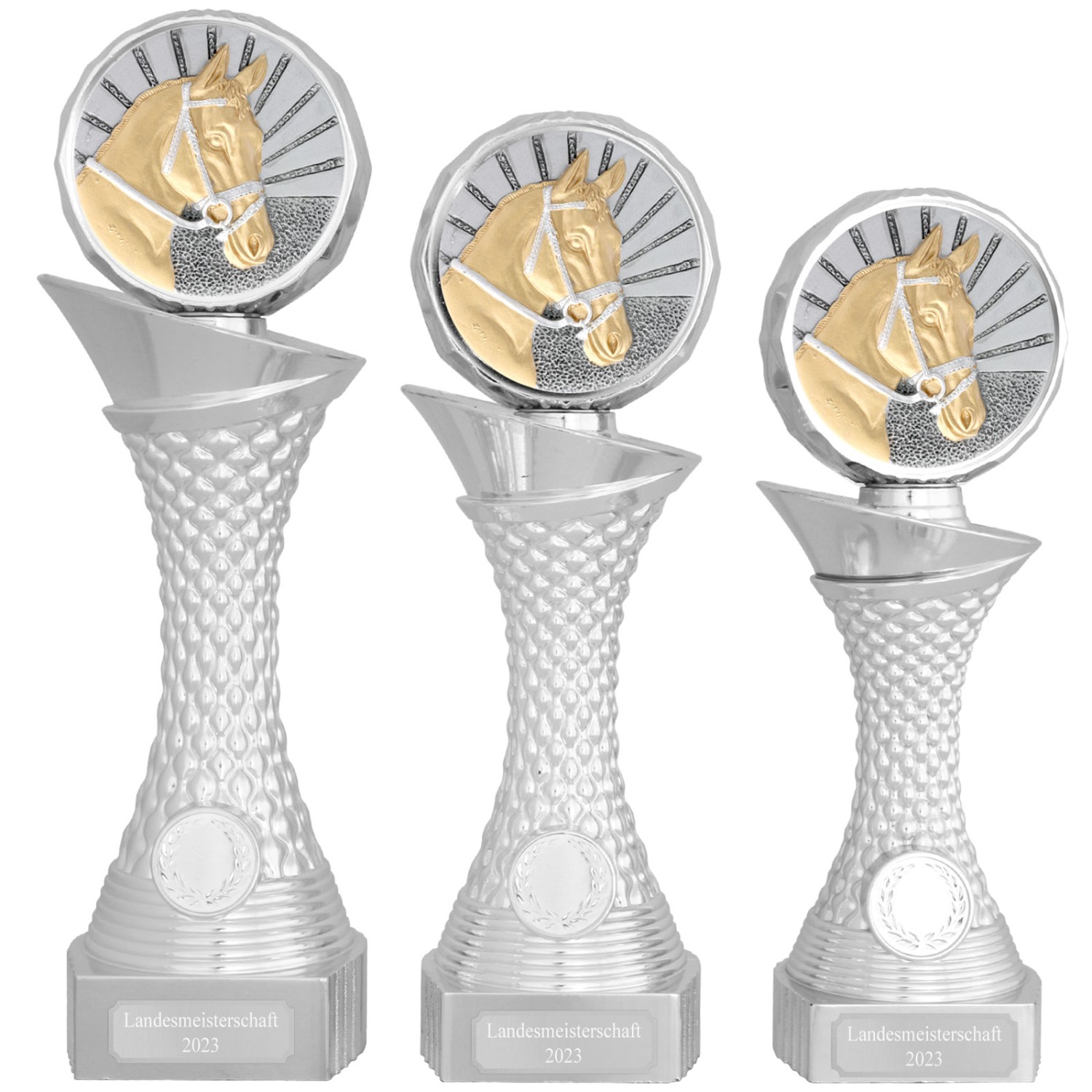 0. Foto Reiten Pokal AVORD Reitsport Turnierreiten silber mit Gravur (Größe: 3er Set je 1x S,M,L)