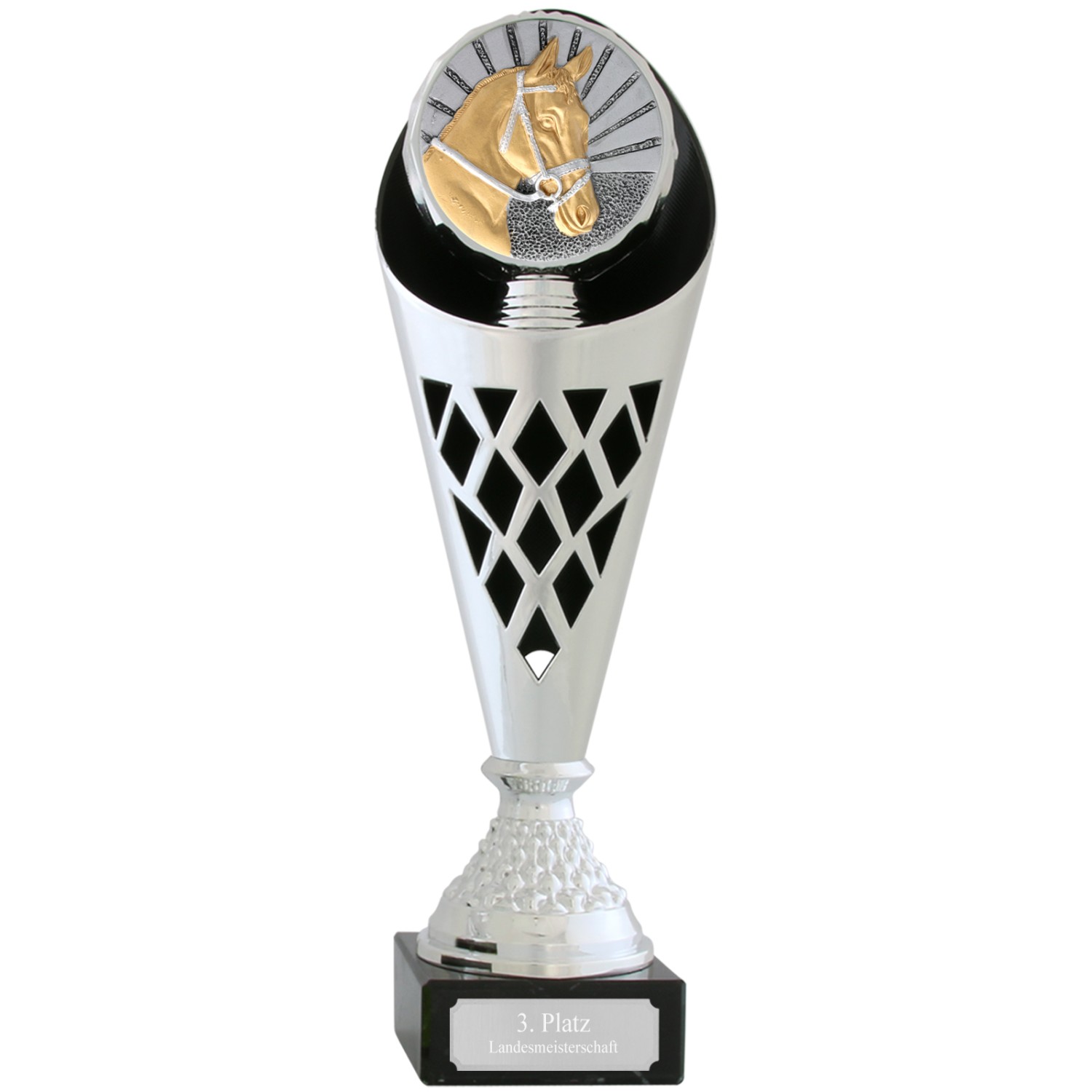 0. Foto Pokal Reiten Pferde Serie VERDUN Trophäe silber groß mit Gravur (Größe: Größe S 33,5 cm)