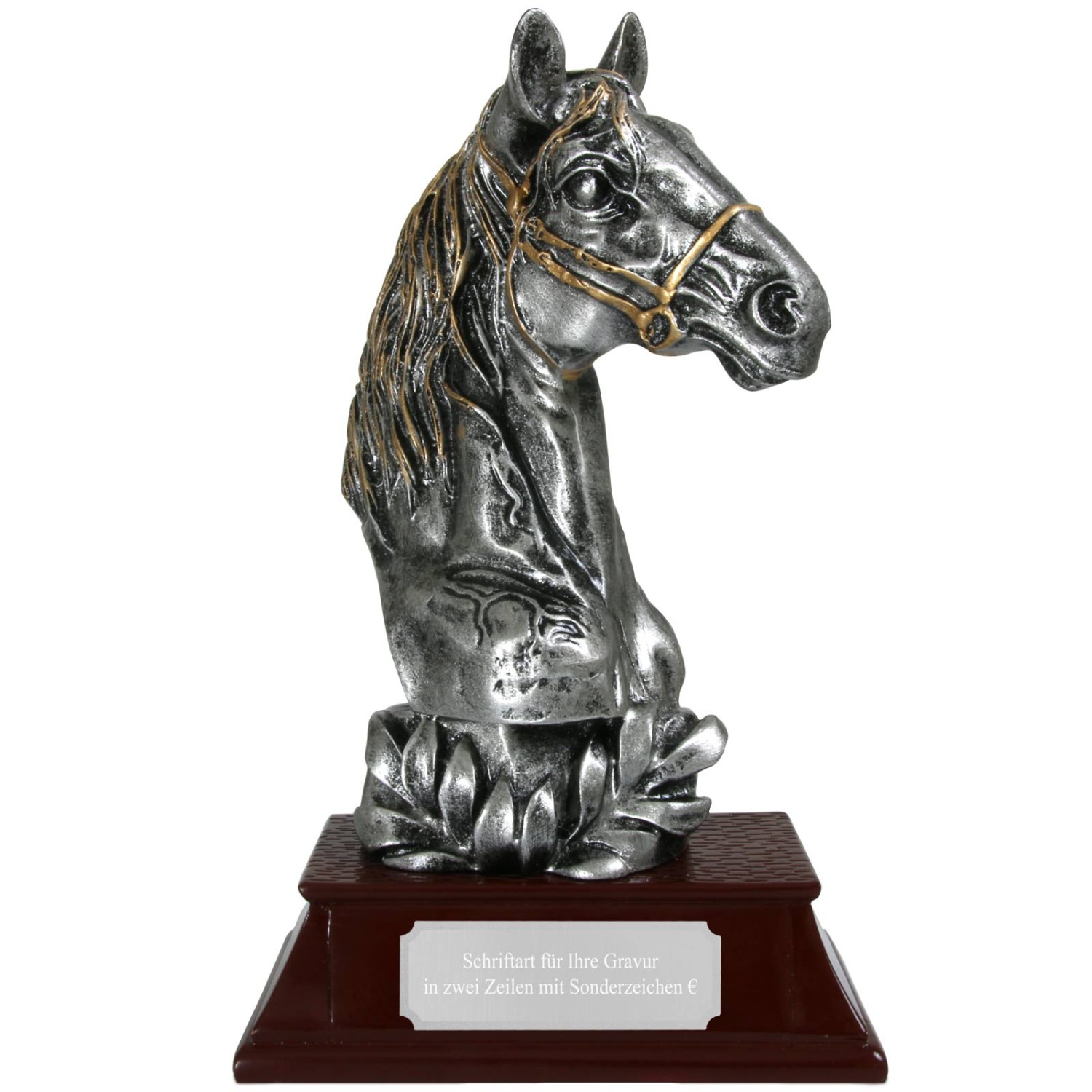 0. Foto Pokal Pferd Pferdekopf Figur Trophäe 2 Größen mit Gravur (Größe: 17 cm hoch)