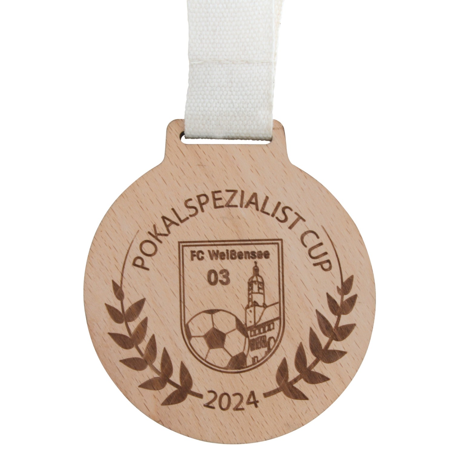 1. Foto Medaille GUSTER Holz 70mm Baumwollband mit Gravur
