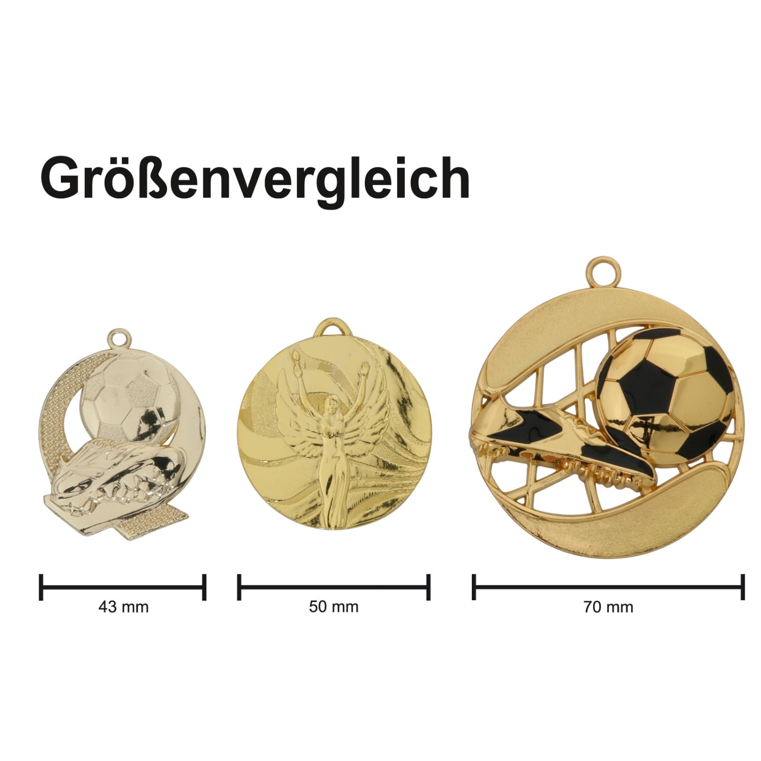 1. Foto Fußball Medaille BENTE XXL 70 mm schwer (Farbe: Set je 1x Gold, Silber und Bronze)