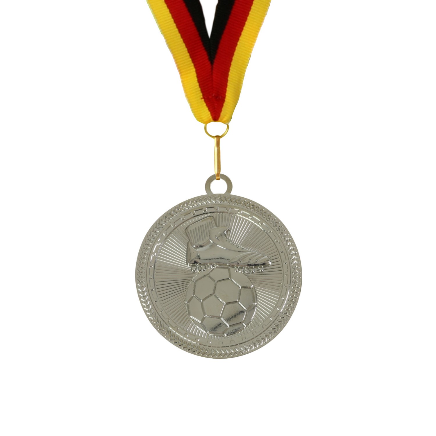 2. Foto Medaille Fußball 70 mm extra groß und schwer gold silber bronze auch im Set inklusive Band (Sorte: Set je 1x gold / silber / bronze)