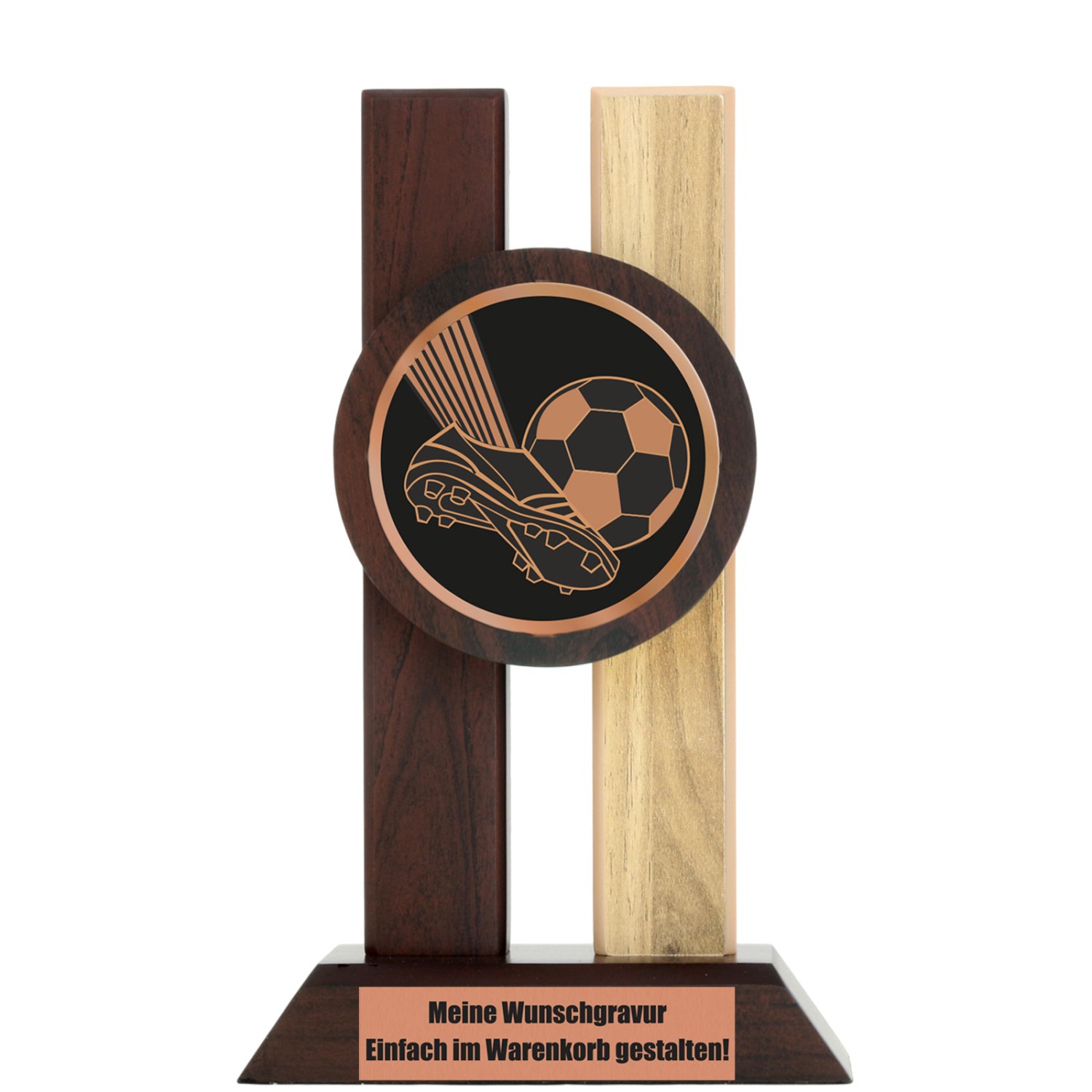 Fußball Holz Pokal PARCE M 21cm mit Acryl Emblem und Gravur