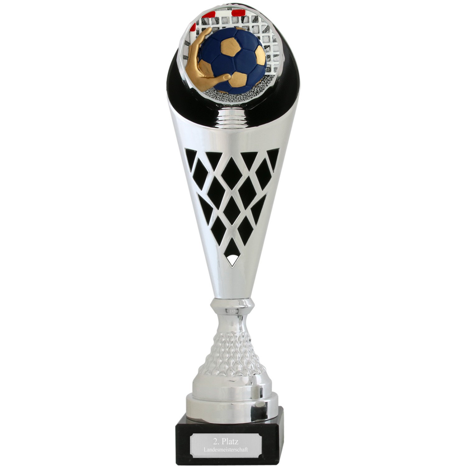 0. Foto Pokal Handball Wasserball Serie VERDUN Trophäe silber groß mit Gravur (Größe: Größe M 37 cm)