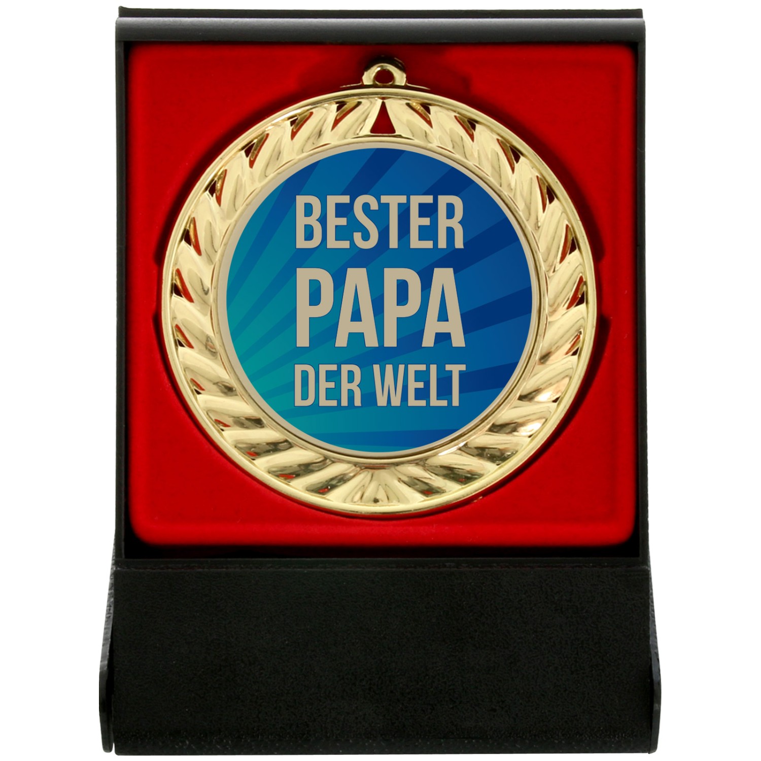 0. Foto Medaille Bester Papa der Welt in Etui mit schwarzem Medaillenband