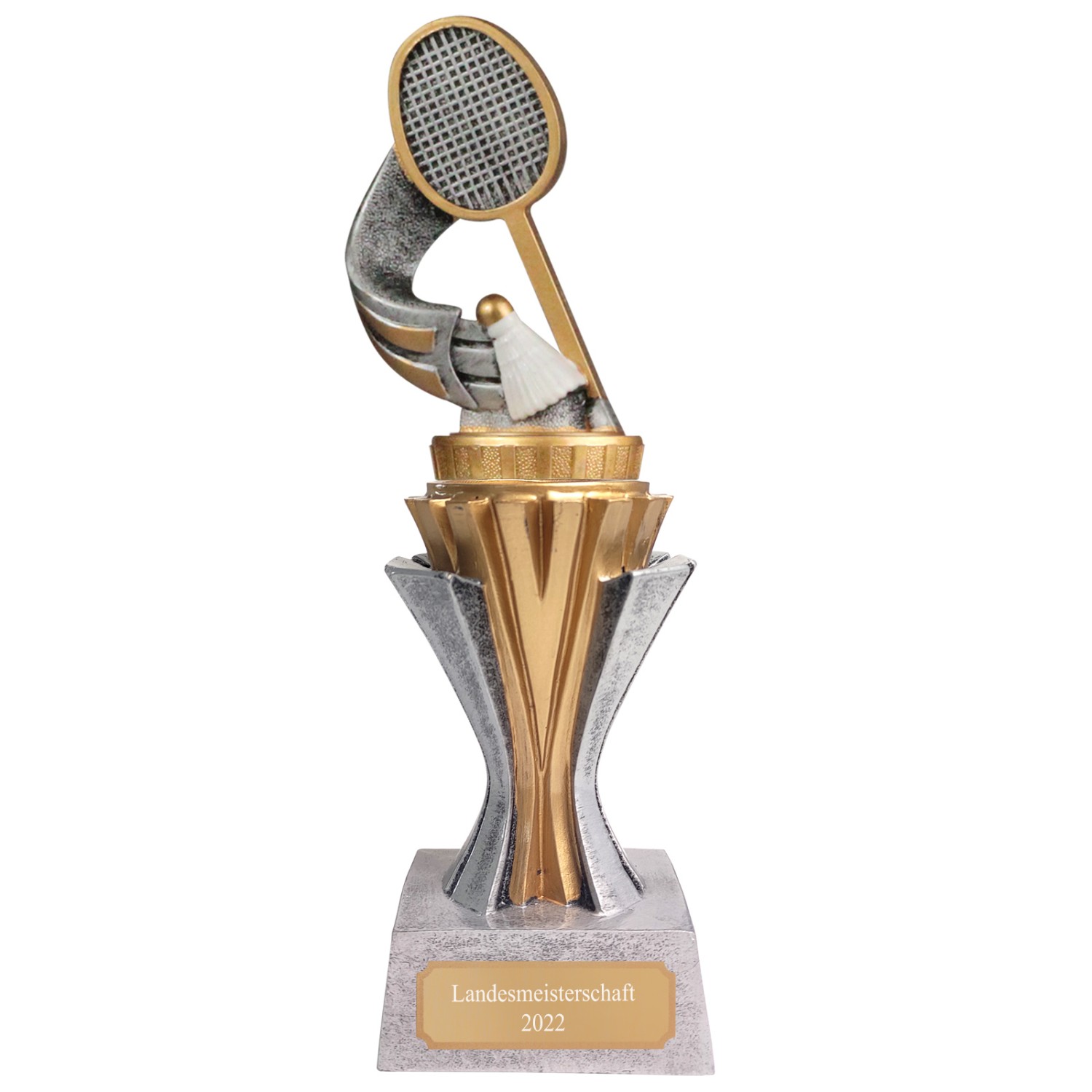 Pokal Trophäe Federball Badminton Serie SALAKA aus Resin PVC 3 Größen (Größe: Größe M 19 cm)