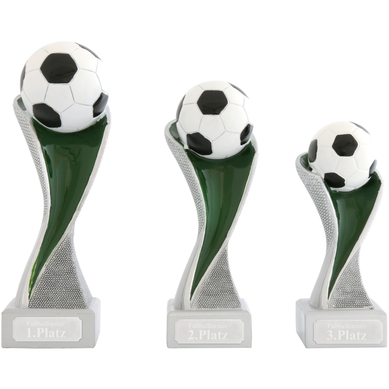 0. Foto Fußball Ball Pokal Pokalset METZ mit Gravurplatte und Gravur (Größe: 3er Set je 1 x 14, 17 und 19 cm)