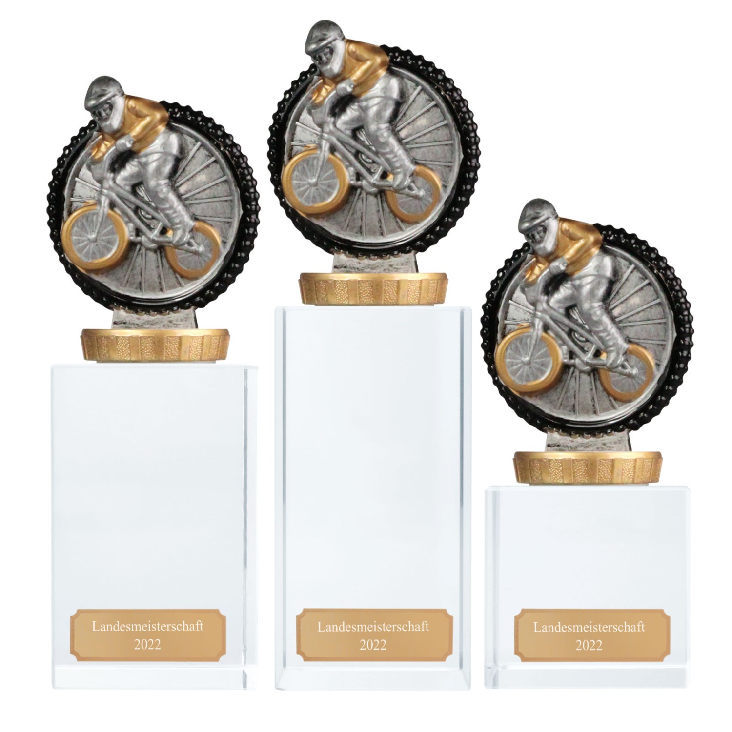 1. Foto Pokal Trophäe BMX Rad Downhill Rennen Glassockel Glaspokal mit Gravur (Größe: Größe L)