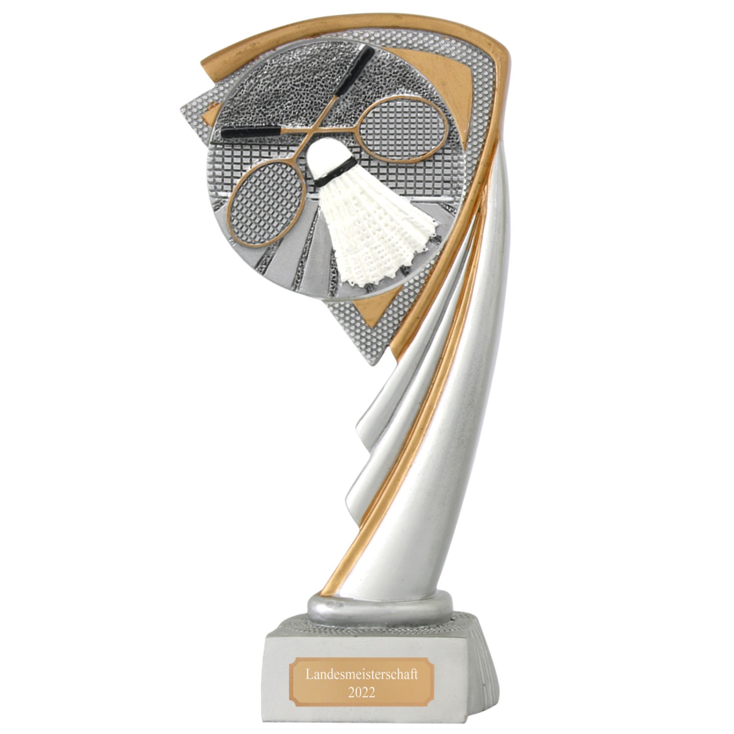 Federball Pokal CROZON Badminton Trophäe mit Gravur (Größe: Größe L 19cm)