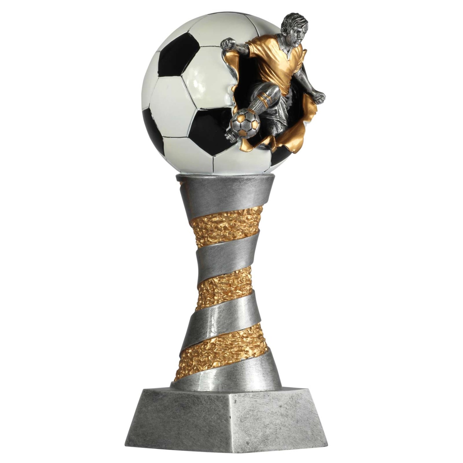 1. Foto Pokal Fußball Lyon aus Resin silber gold handbemalt, 26, 28, 31 oder XXL 80cm (Größe: 31 cm hoch)