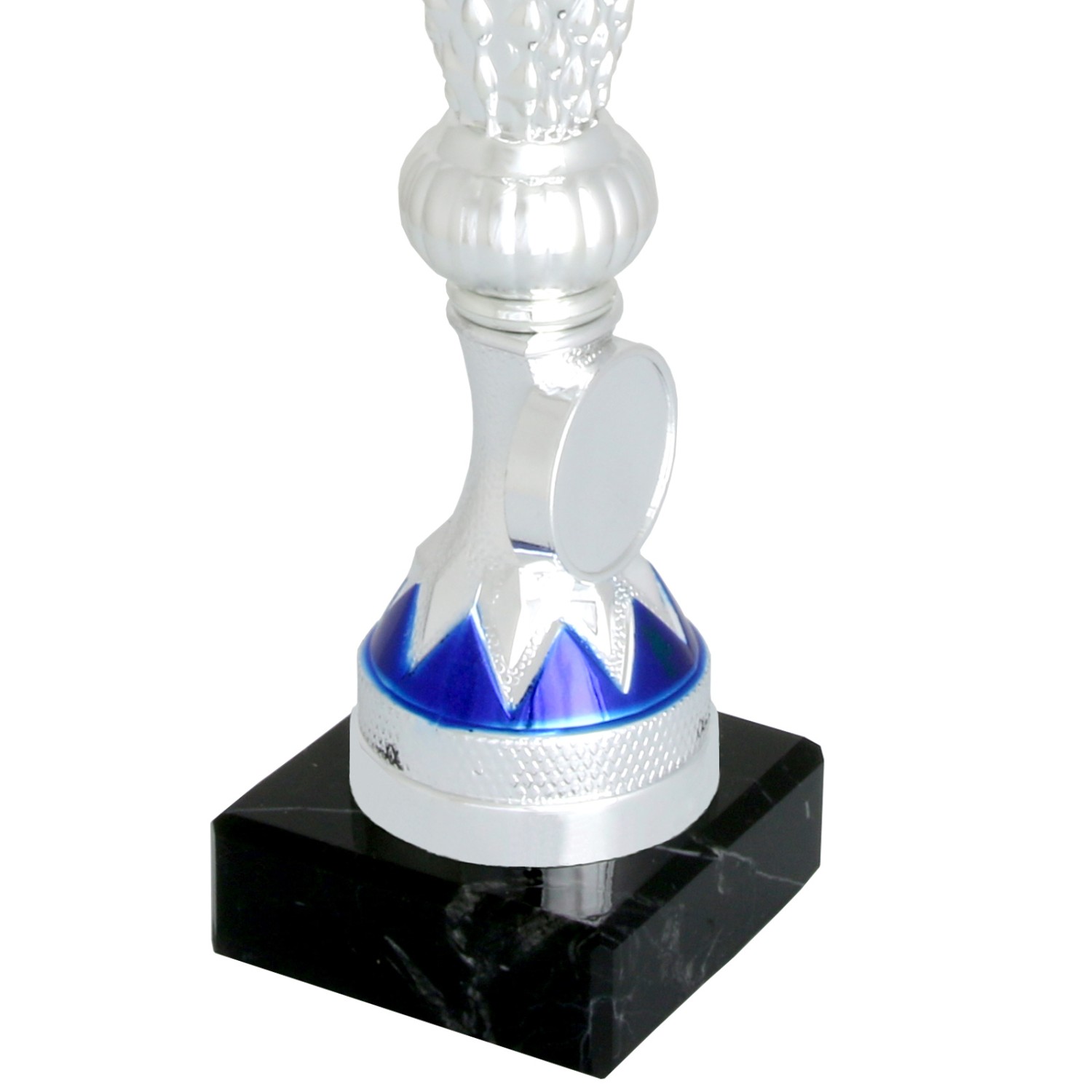1. Foto Pokal Trophäe GORRON 3 Größen silber blau Steinsockel mit Gravur (Größe: Größe M)