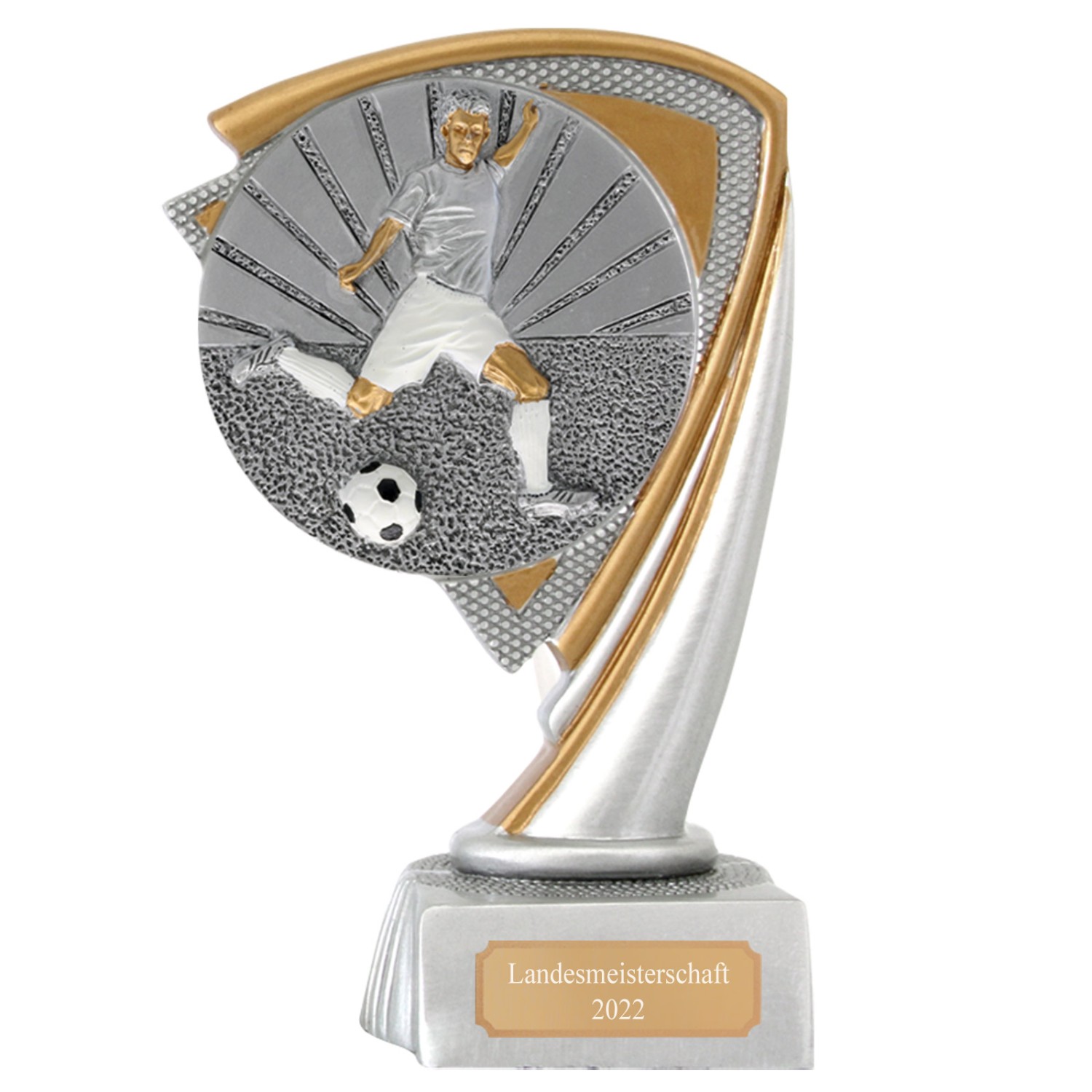 Fußball Pokal CROZON Trophäe mit Gravur (Größe: Größe S 14,5cm)