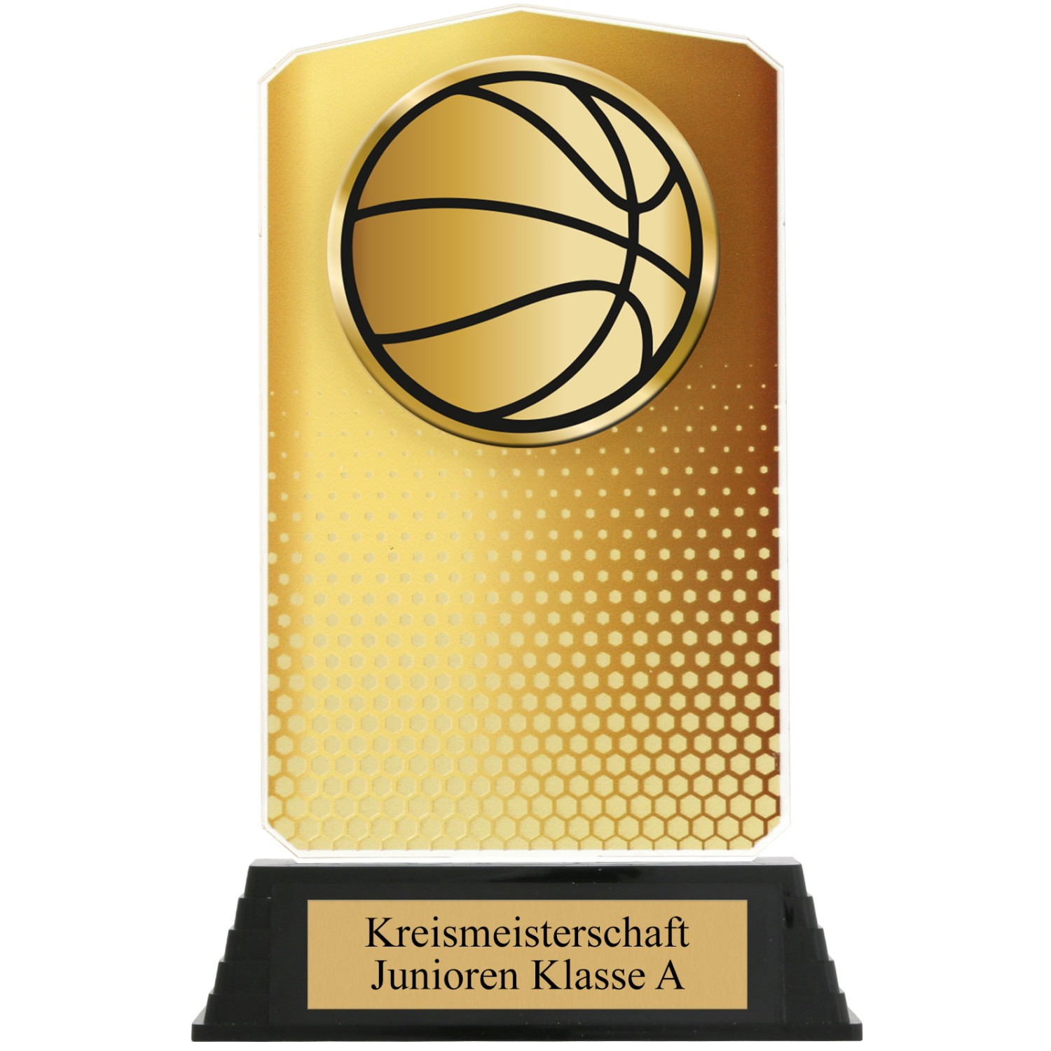 2. Foto Pokal Set Basketball HUPPY Acryl 3 Stück Gold Silber Bronze mit XL Gravur