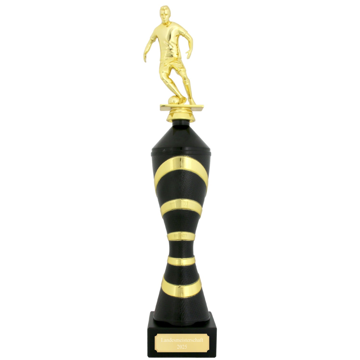 Pokal Fußball Serie Nisko Schwarz Gold mit Gravur (Größe: S)
