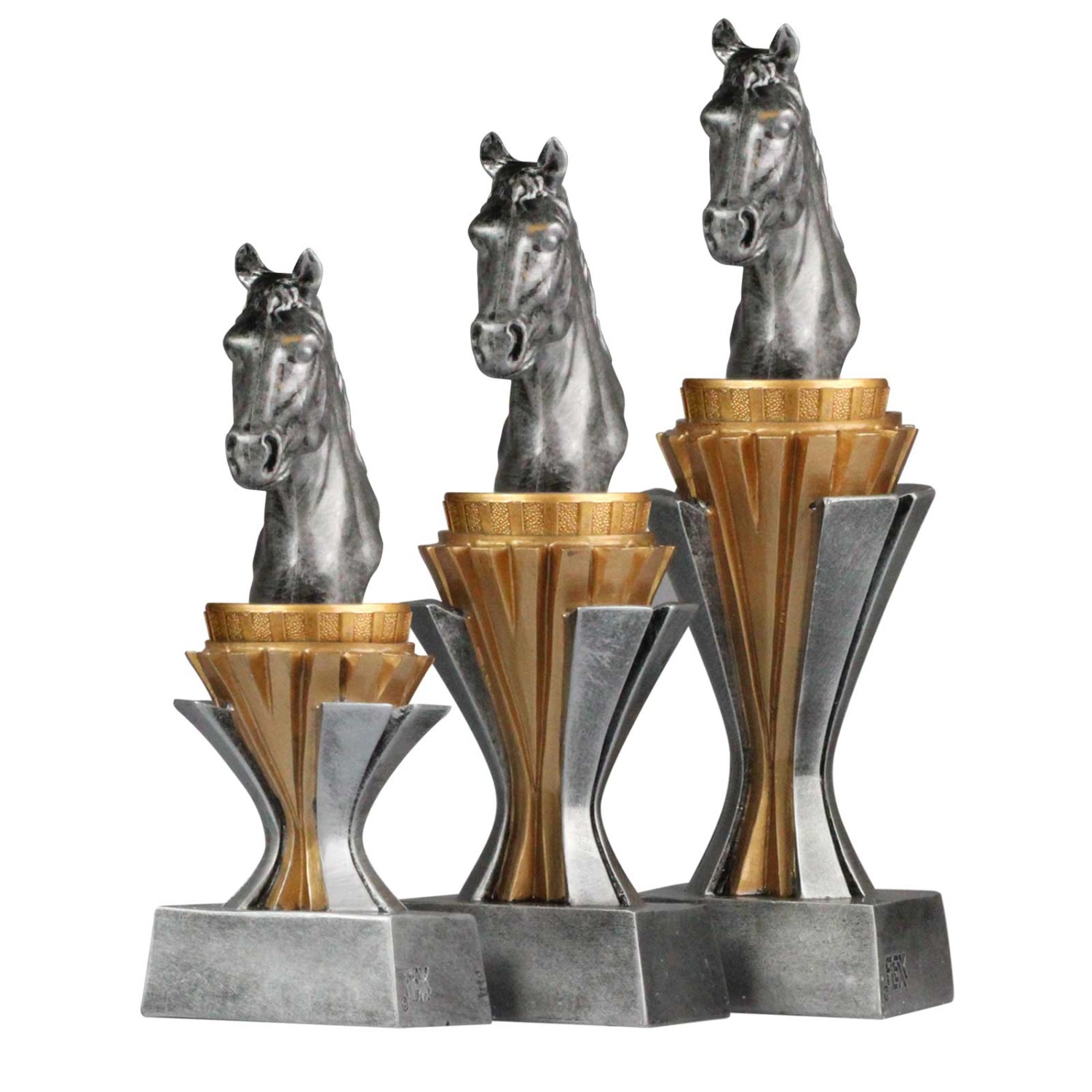 Pokal Trophäe Reiten Pferde Serie SALAKA aus Resin PVC 3 Größen (Größe: Set je 1x S, M und L)