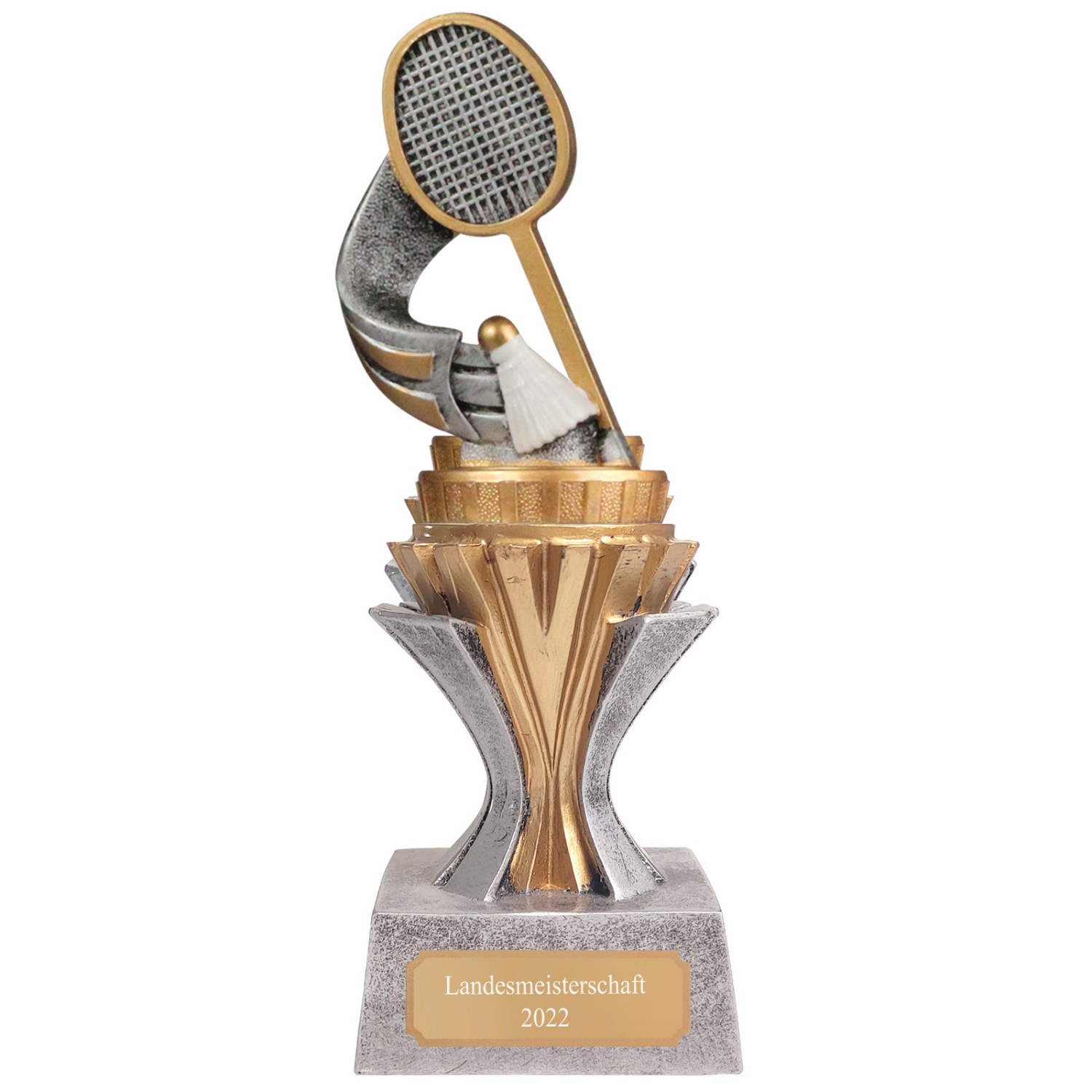 Pokal Trophäe Federball Badminton Serie SALAKA aus Resin PVC 3 Größen (Größe: Größe S 17 cm)