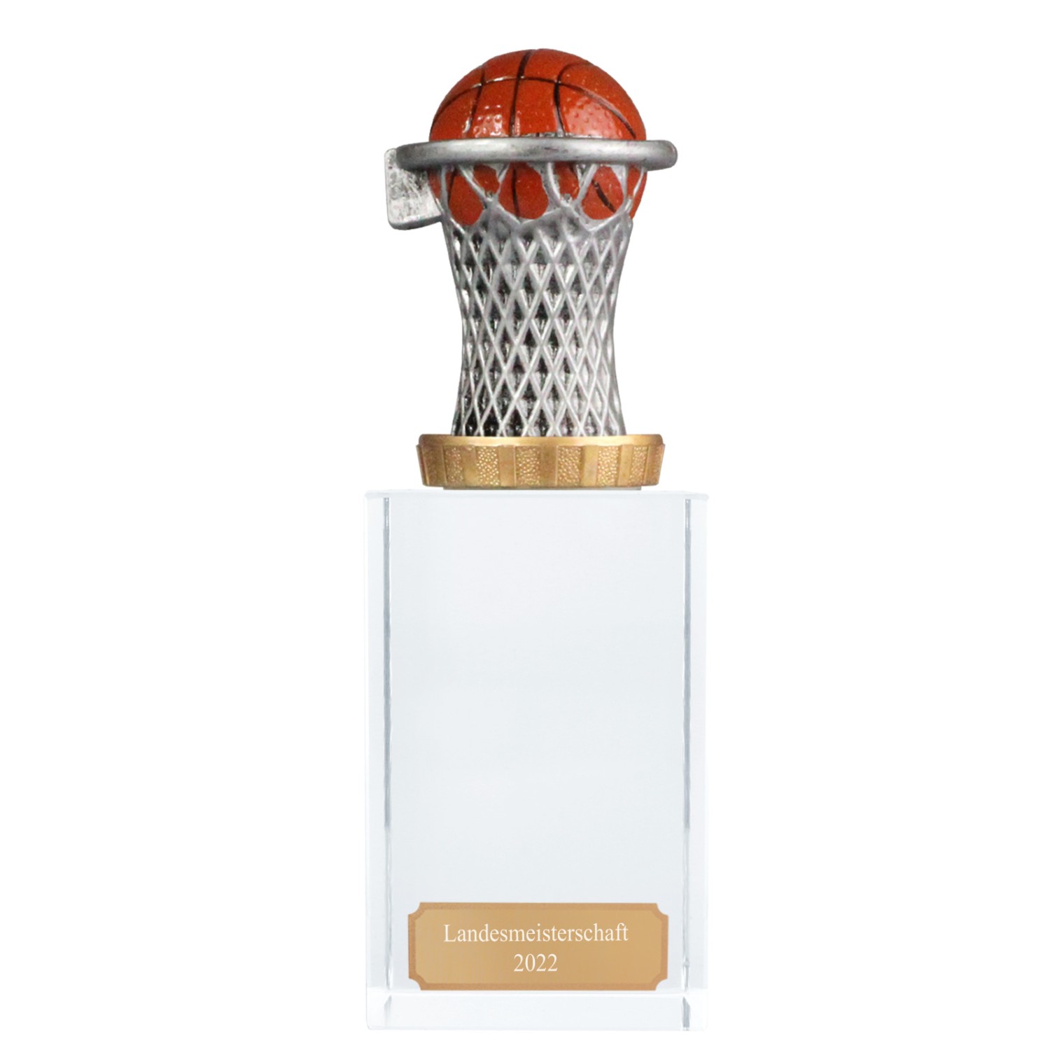 0. Foto Pokal Trophäe Basketball mit Glassockel Glaspokal mit Gravur (Größe: Größe M)