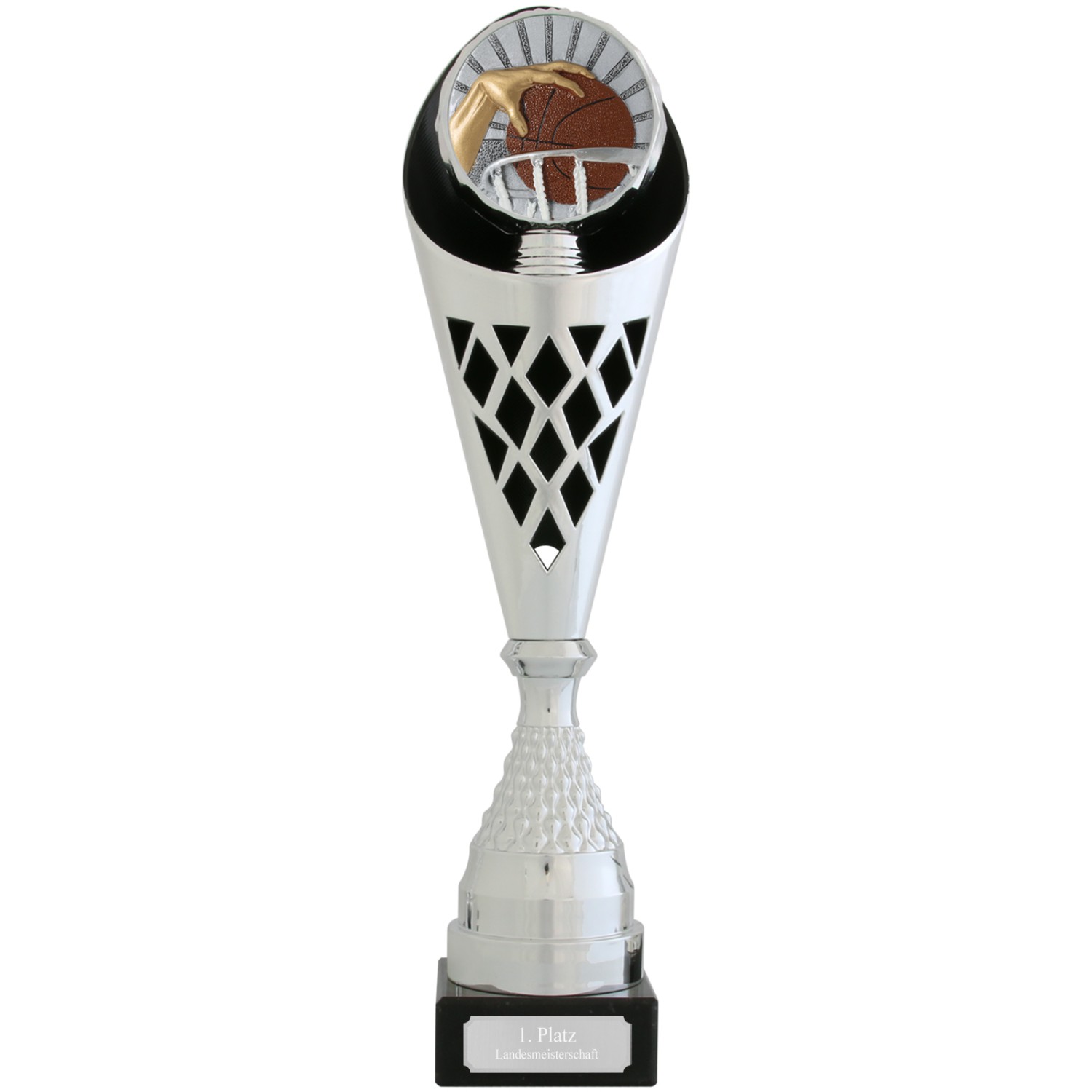 0. Foto Pokal Basketball VERDUN Trophäe silber mit Gravur (Größe: Größe L 40 cm)