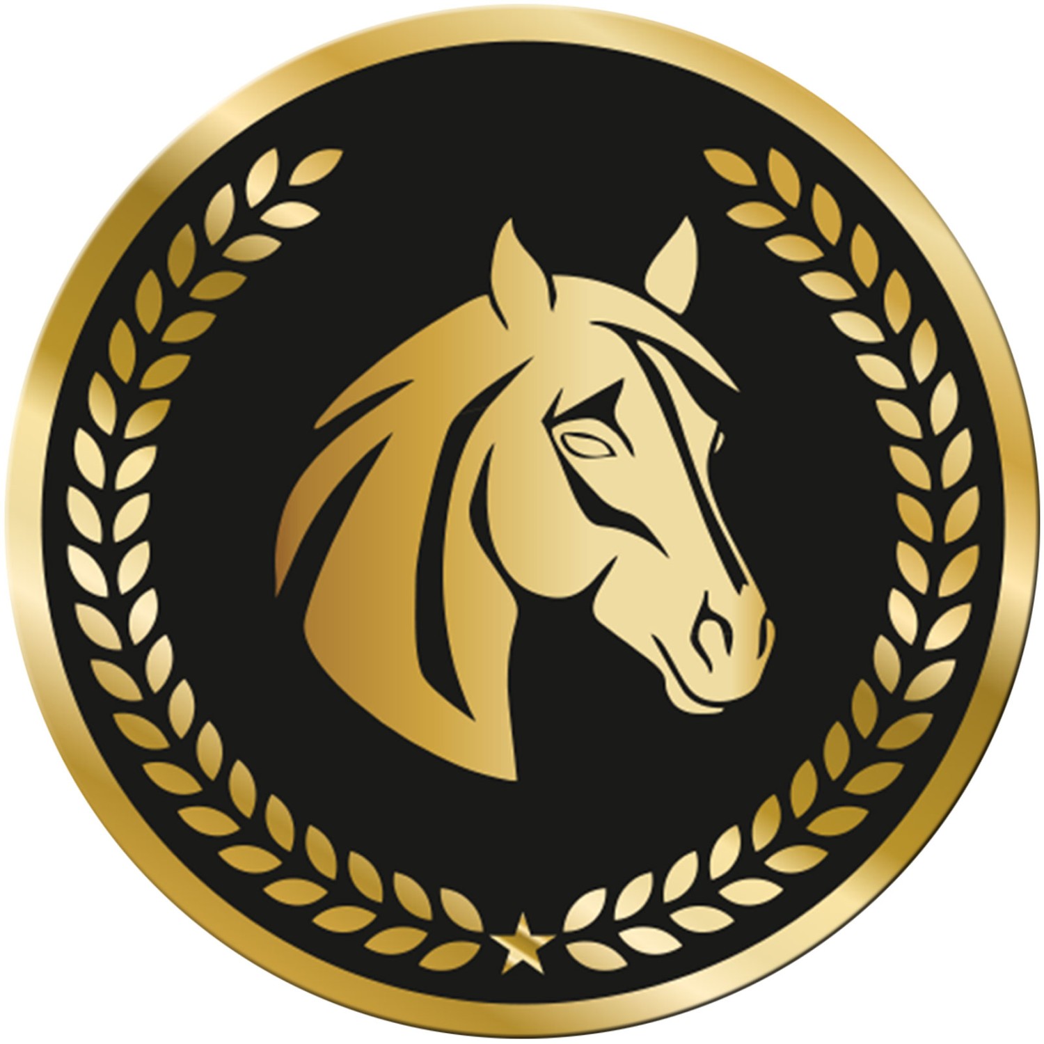 0. Foto ACRYL Emblem 70mm Pferd Reiten Gold