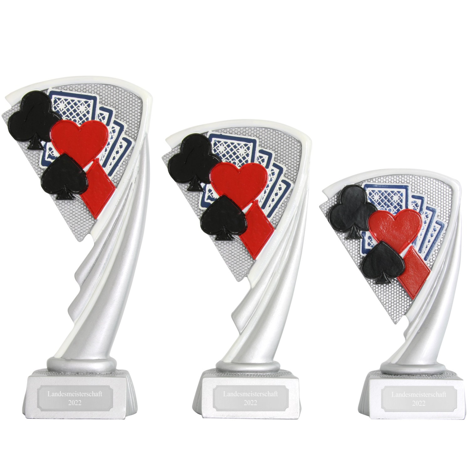 0. Foto Skat Karten Poker Pokal Trophäe Arras 3 Größen mit Gravur (Größe: 3er Set je 1 x 14, 17 und 19,5 cm)