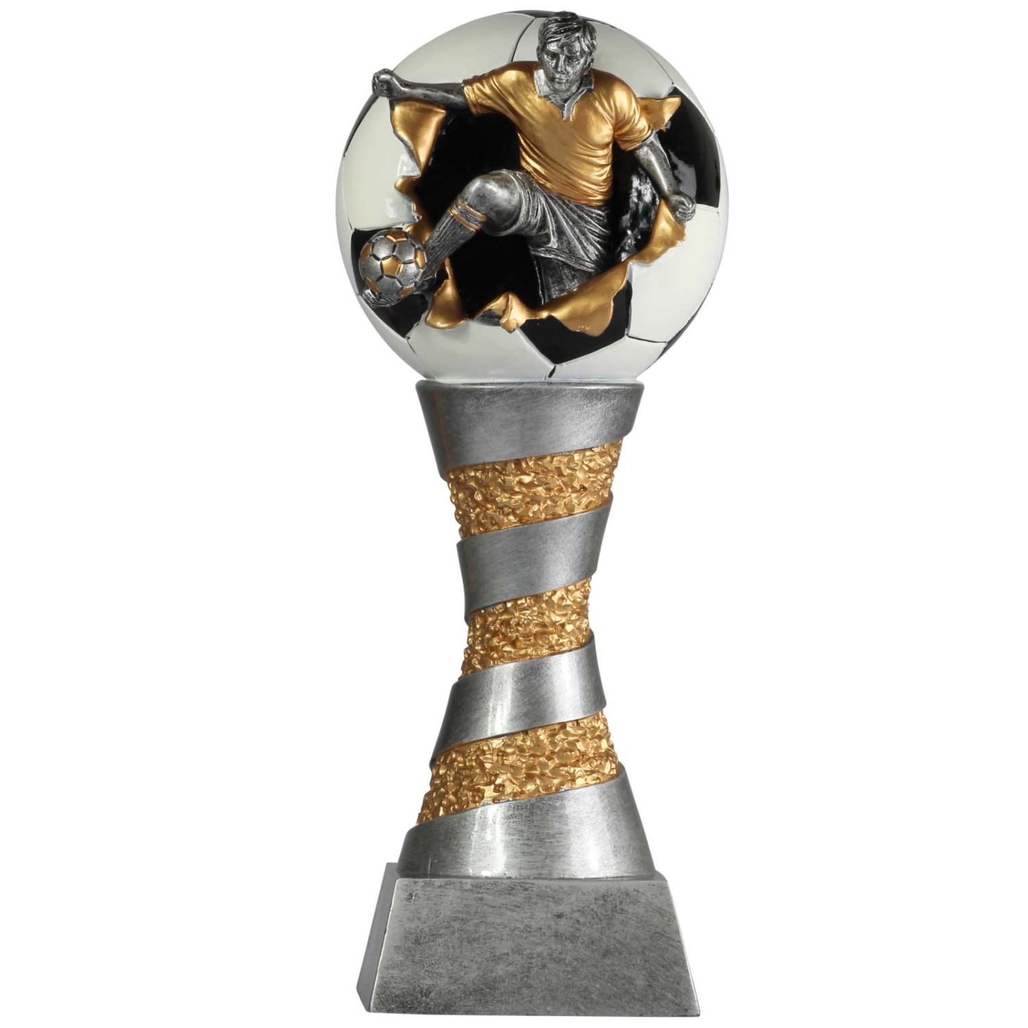 1. Foto Pokal Fußball Lyon aus Resin silber gold handbemalt, 26, 28, 31 oder XXL 80cm (Größe: Set mit 3 Stück 26, 28, 31 cm)