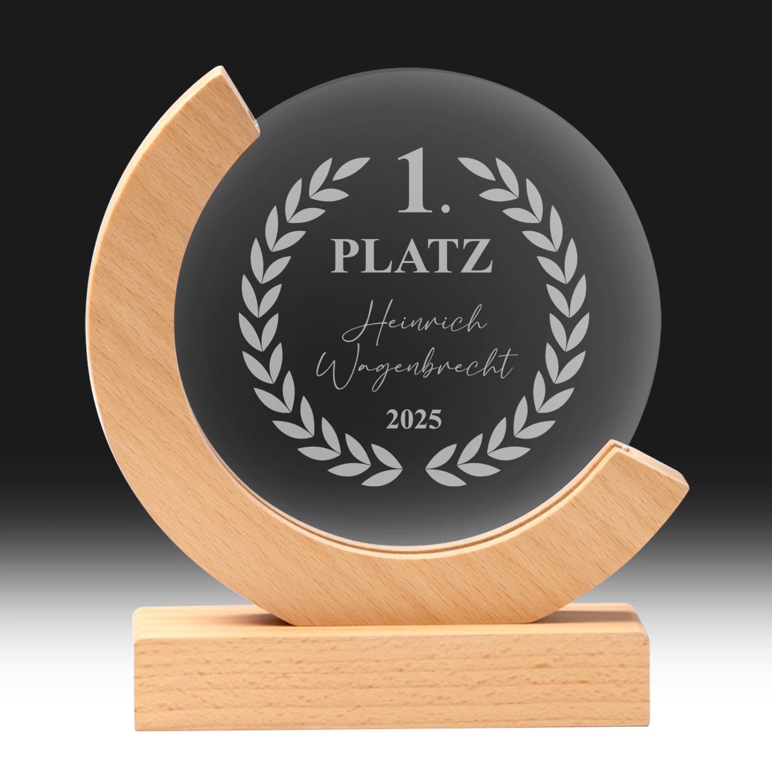 1. Foto Pokal GLOBE Glas Holz Trophäe mit Gravur