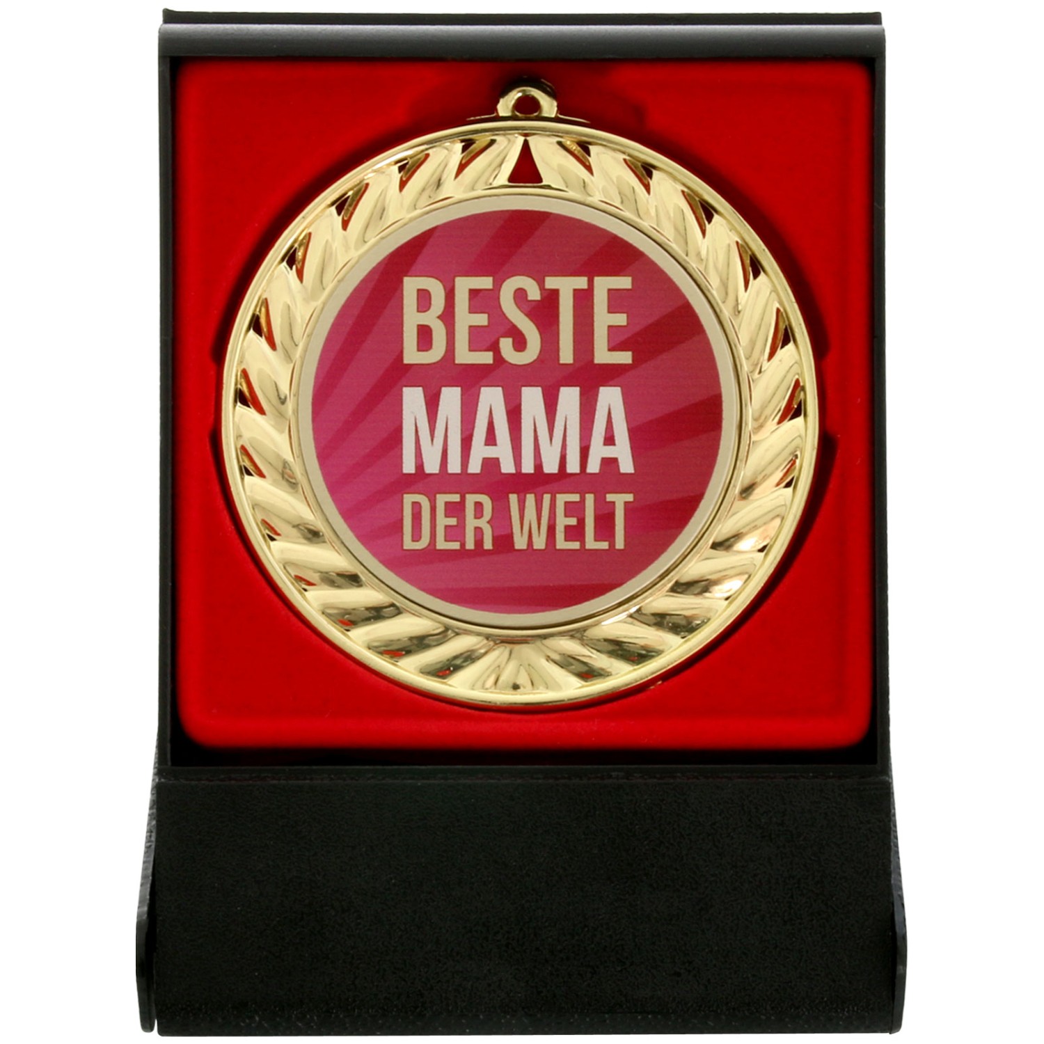 0. Foto Medaille Beste Mama der Welt in Etui mit schwarzem Medaillenband