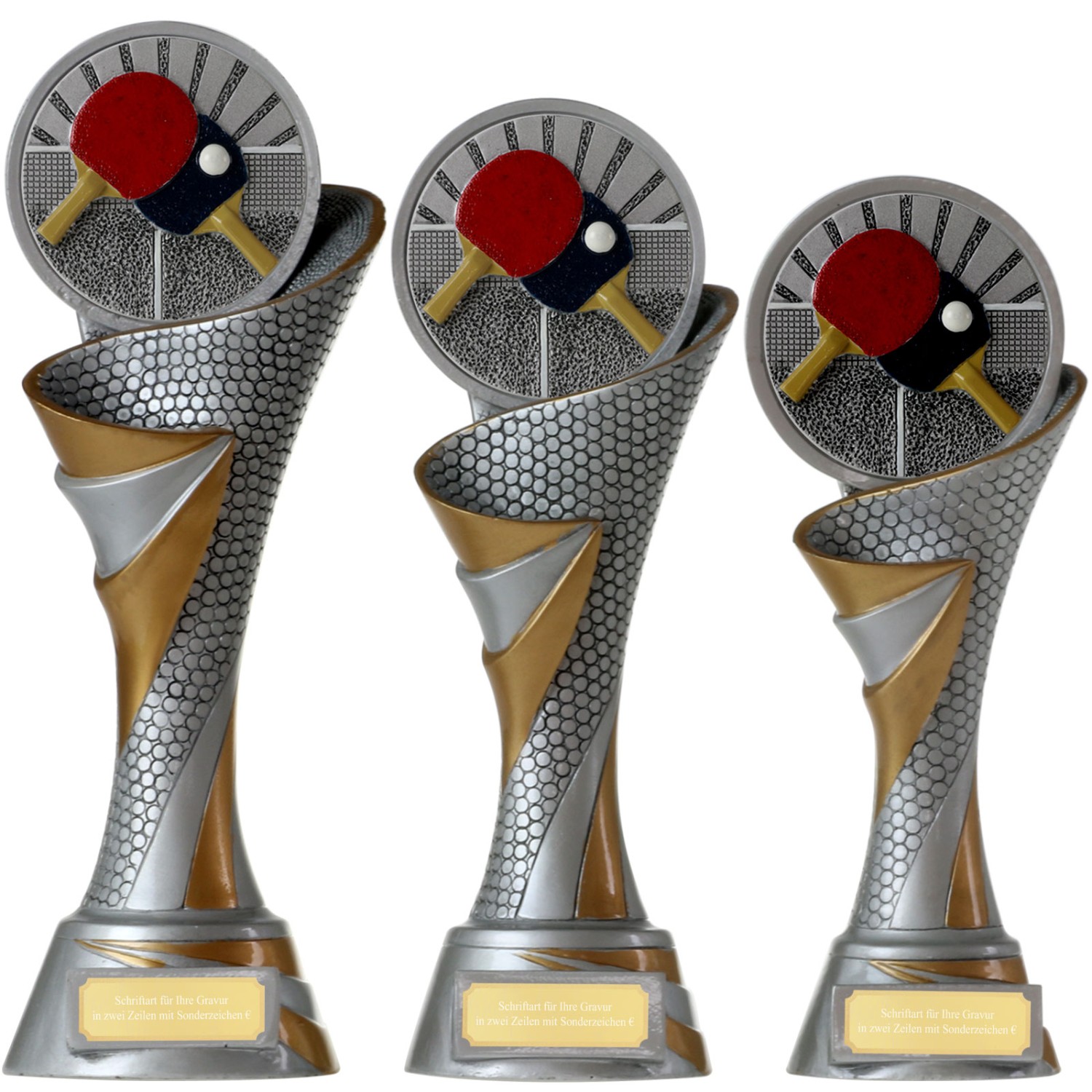 0. Foto Tischtennis FG Pokal Trophäe 3 Größen mit Gravur (Größe: Set je 1x S, M und L)