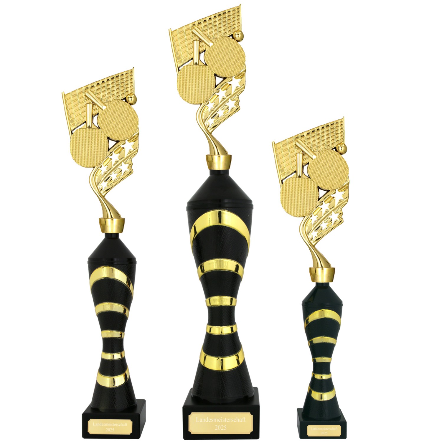 Pokalset Tischtennis Serie Nisko schwarz Gold mit Gravur