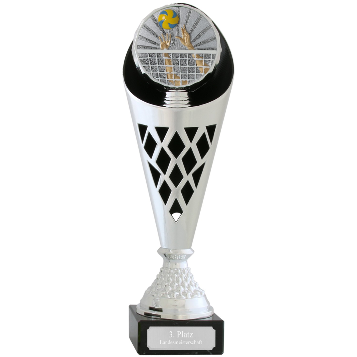0. Foto Pokal Volleyball Serie VERDUN Trophäe silber groß mit Gravur (Größe: Größe S 33,5 cm)