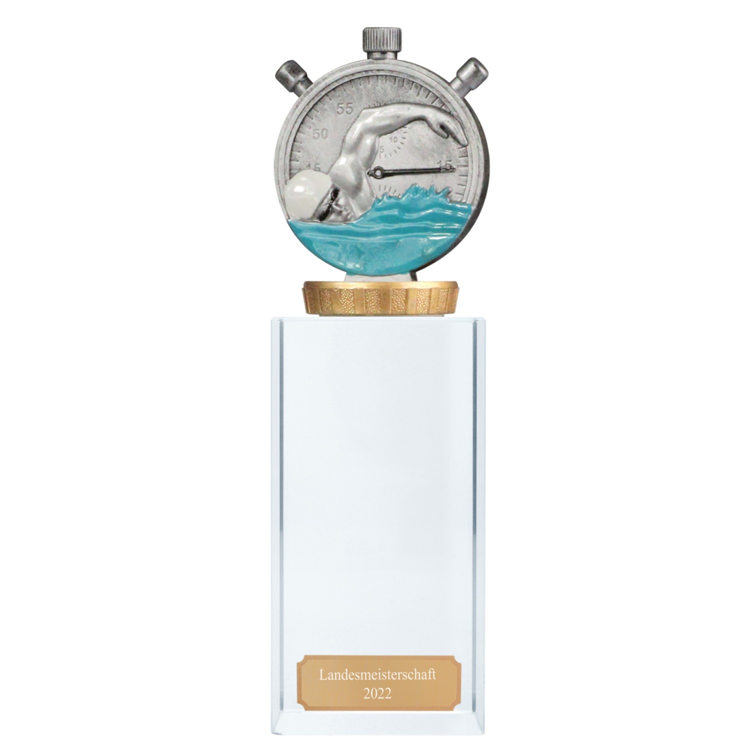0. Foto Pokal Trophäe Schwimmen Schwimmsport Glassockel mit Gravur (Größe: Größe L)