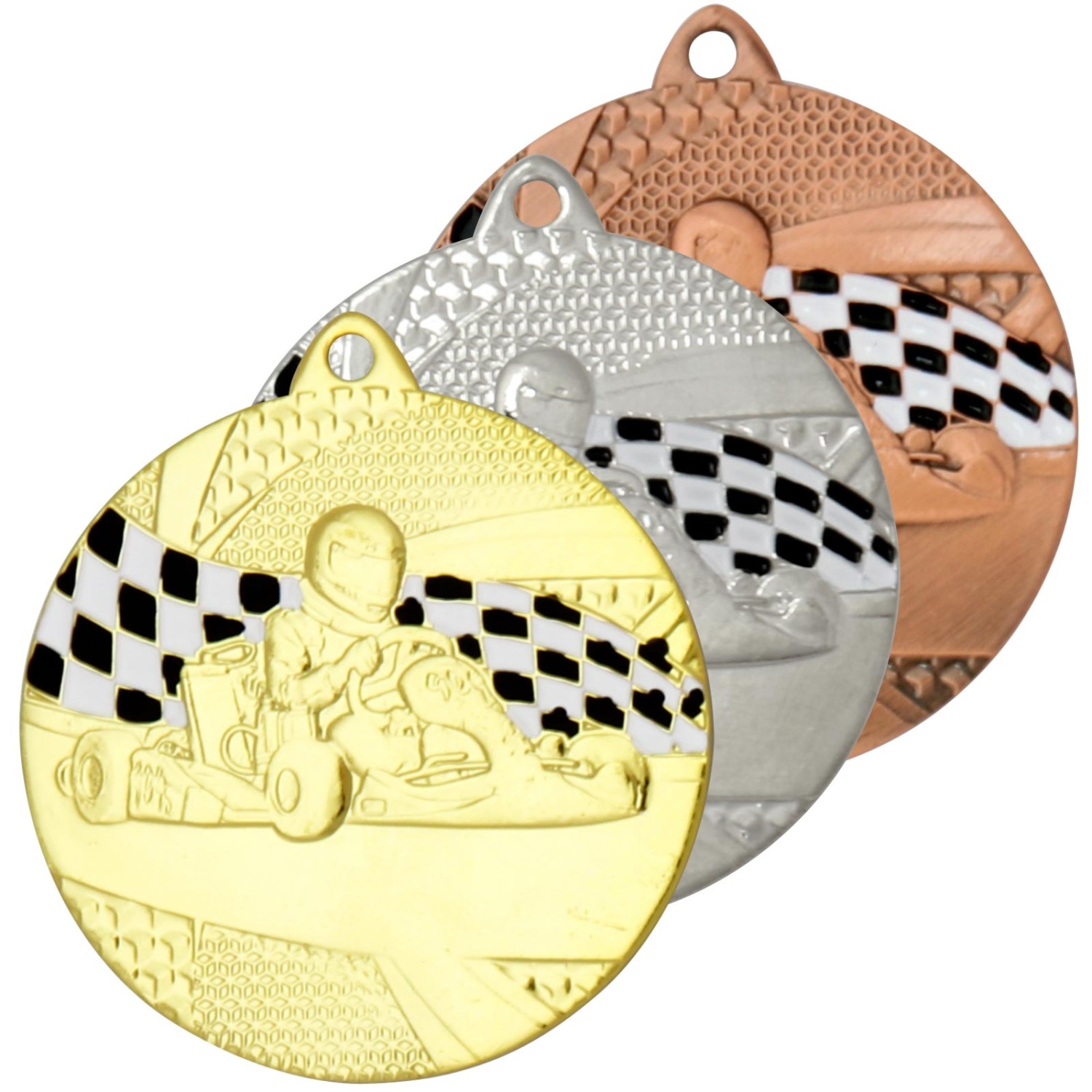0. Foto Medaille Kart Gokart Kart fahren Medaillen rund gold silber bronze Set (Sorte: Set je 1x gold / silber / bronze)
