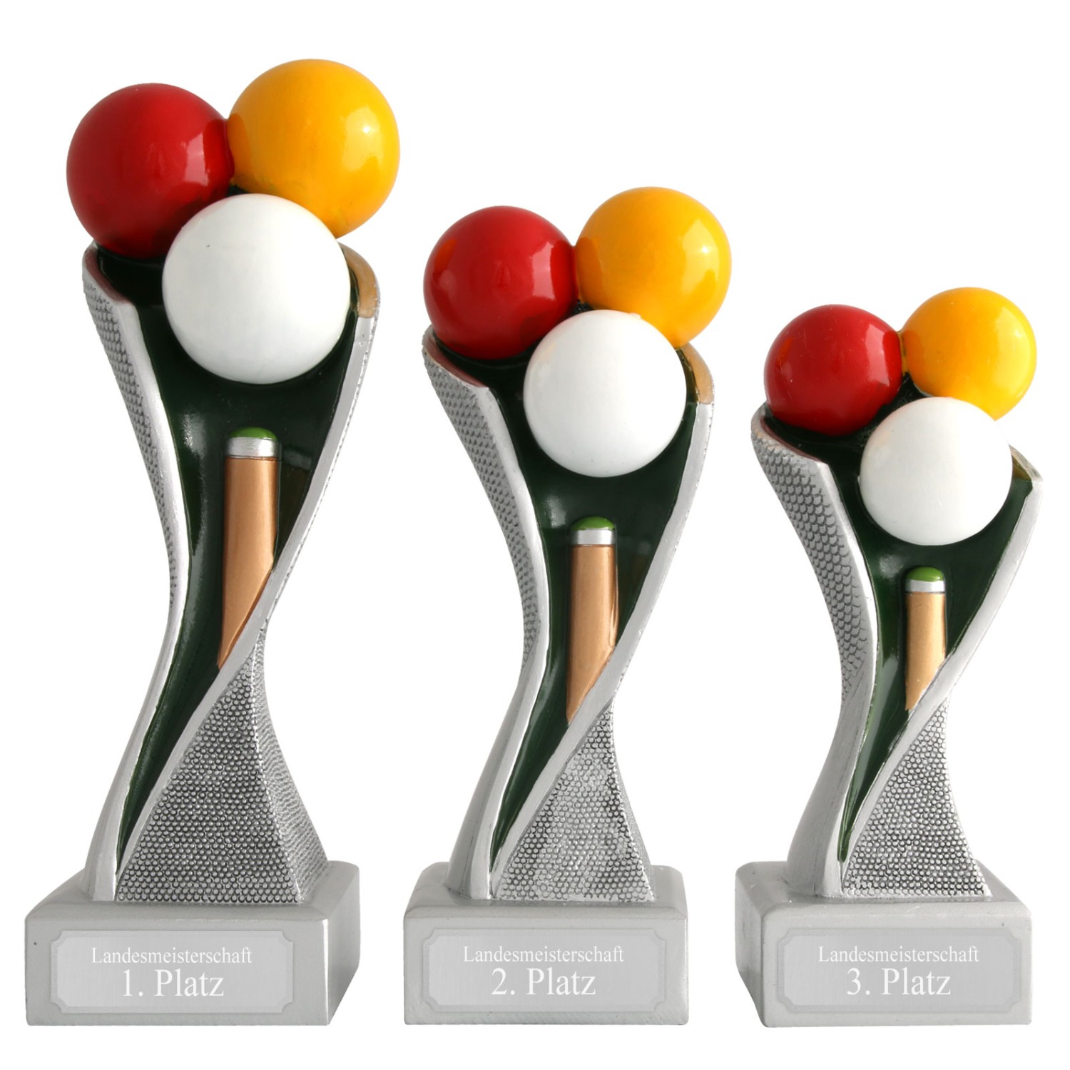 0. Foto Billard Pokal Pokalset METZ Snooker mit Gravurplatte und Gravur (Größe: Set je 1x S, M und L)