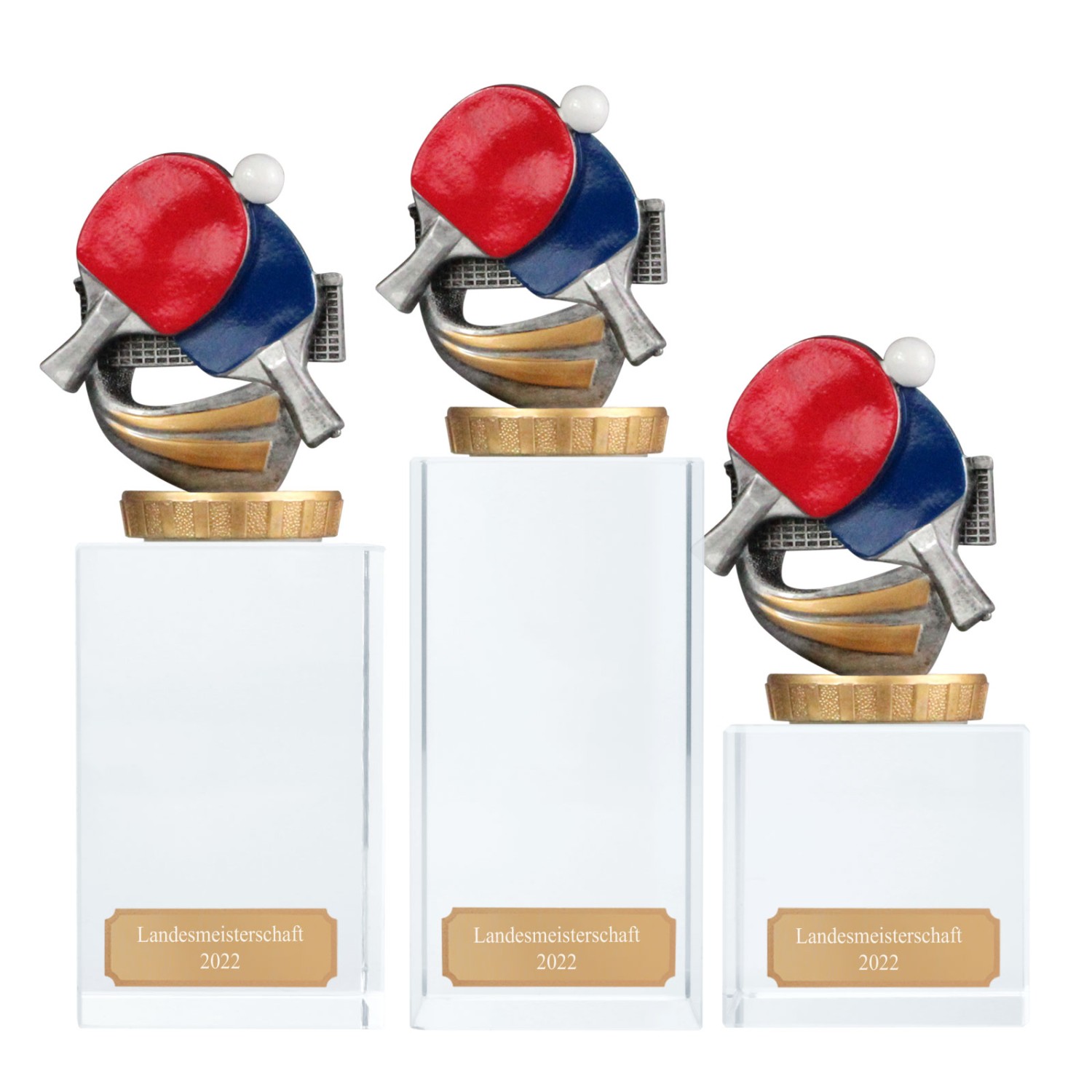 1. Foto Pokal Trophäe Tischtennis Glassockel Glaspokal mit Gravur (Größe: Größe L)