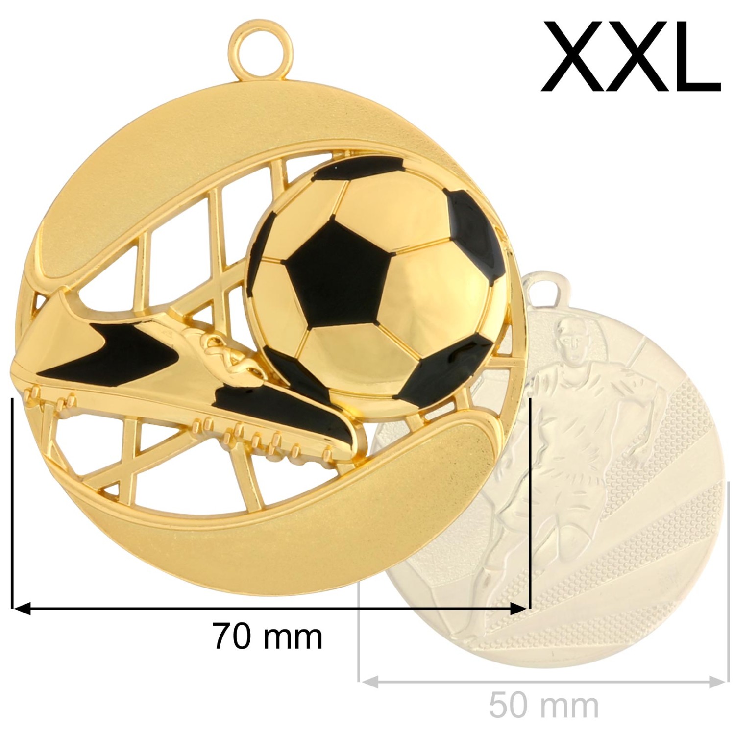 1. Foto Fußball Medaille BENTE XXL 70 mm schwer (Farbe: gold)