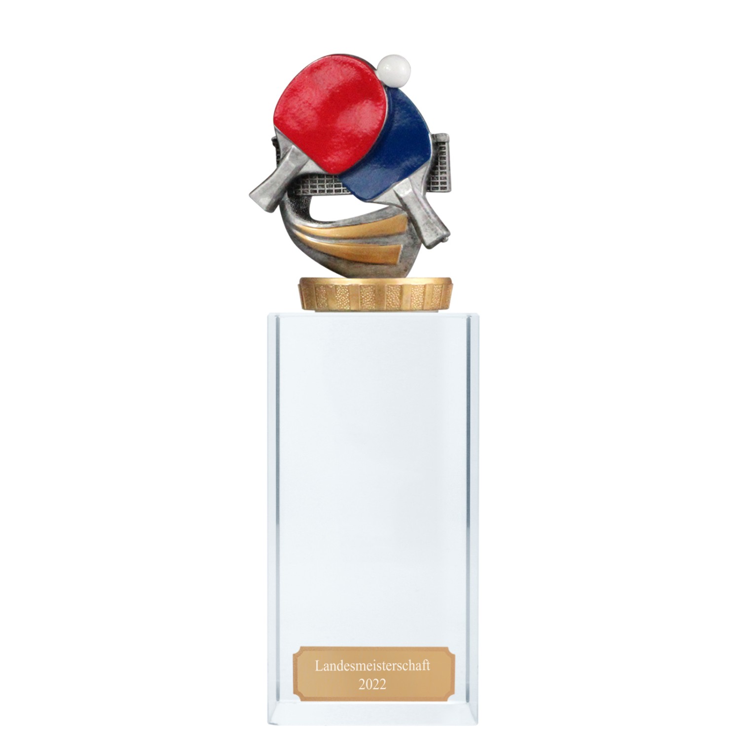 0. Foto Pokal Trophäe Tischtennis Glassockel Glaspokal mit Gravur (Größe: Größe L)