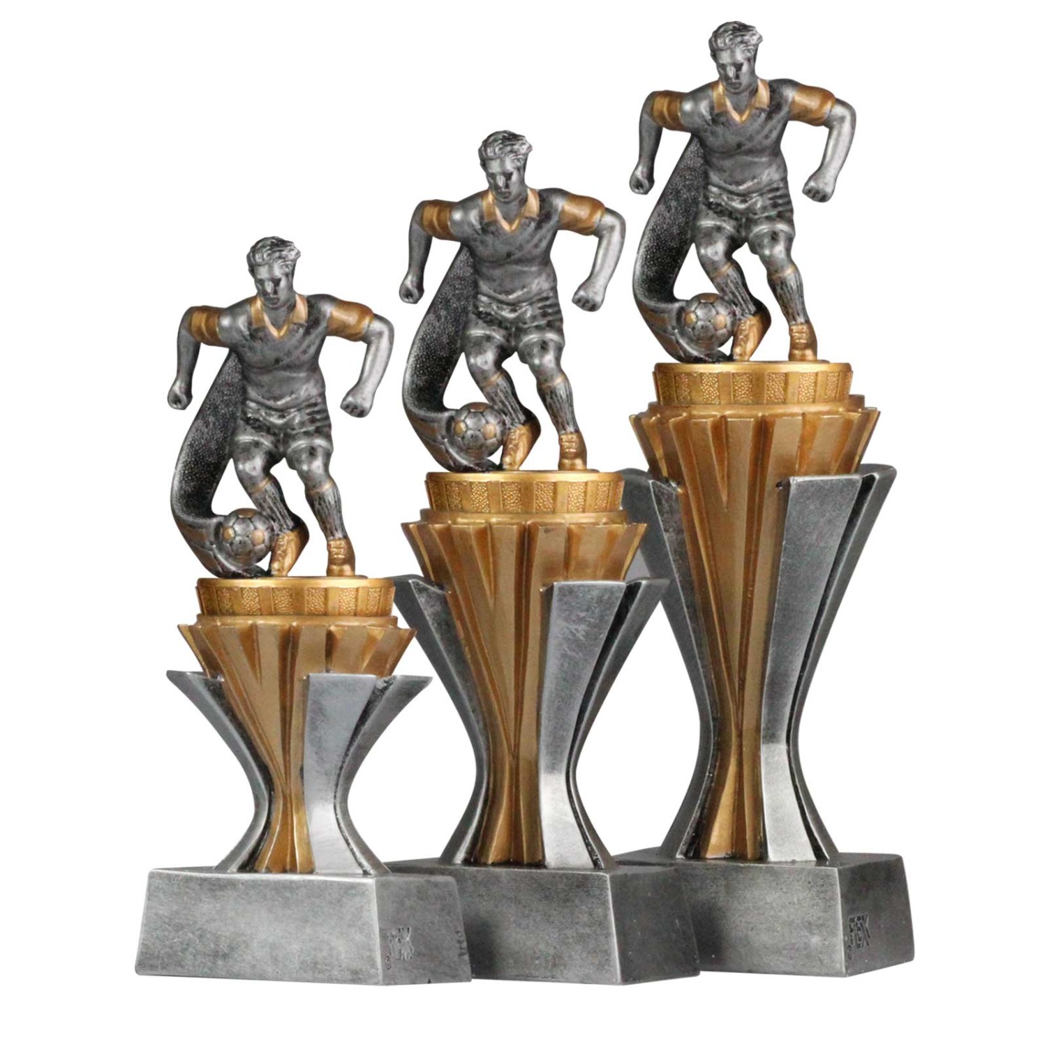 Pokal Trophäe Fußball Serie SALAKA 3 Größen aus Resin PVC (Größe: Set je 1x S, M und L)